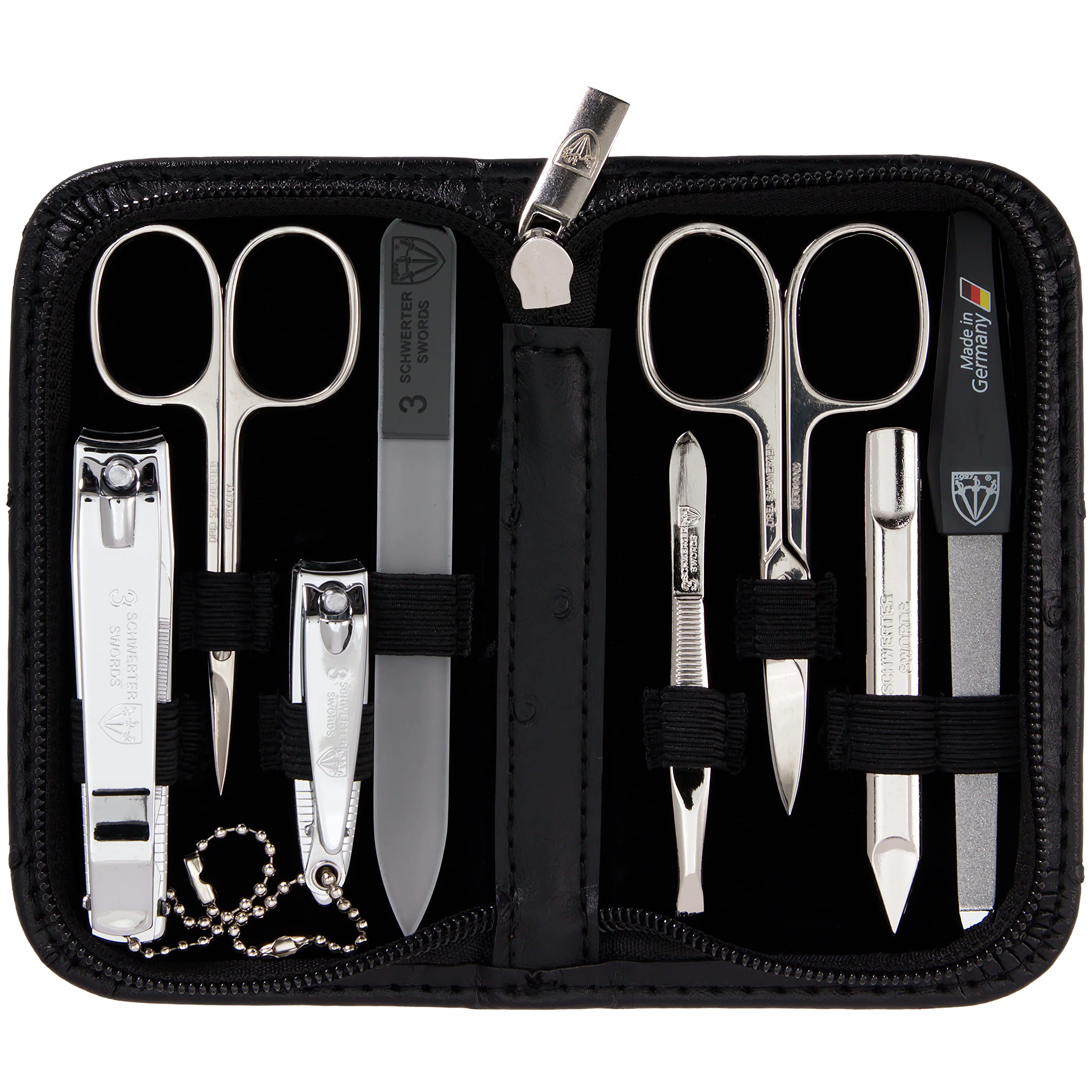 THREE SWORDS - Exclusive 8-Piece MANICURE - PEDICURE - GROOMING - NAIL CARE set / kit / case - Made in Solingen / Germany (522009)