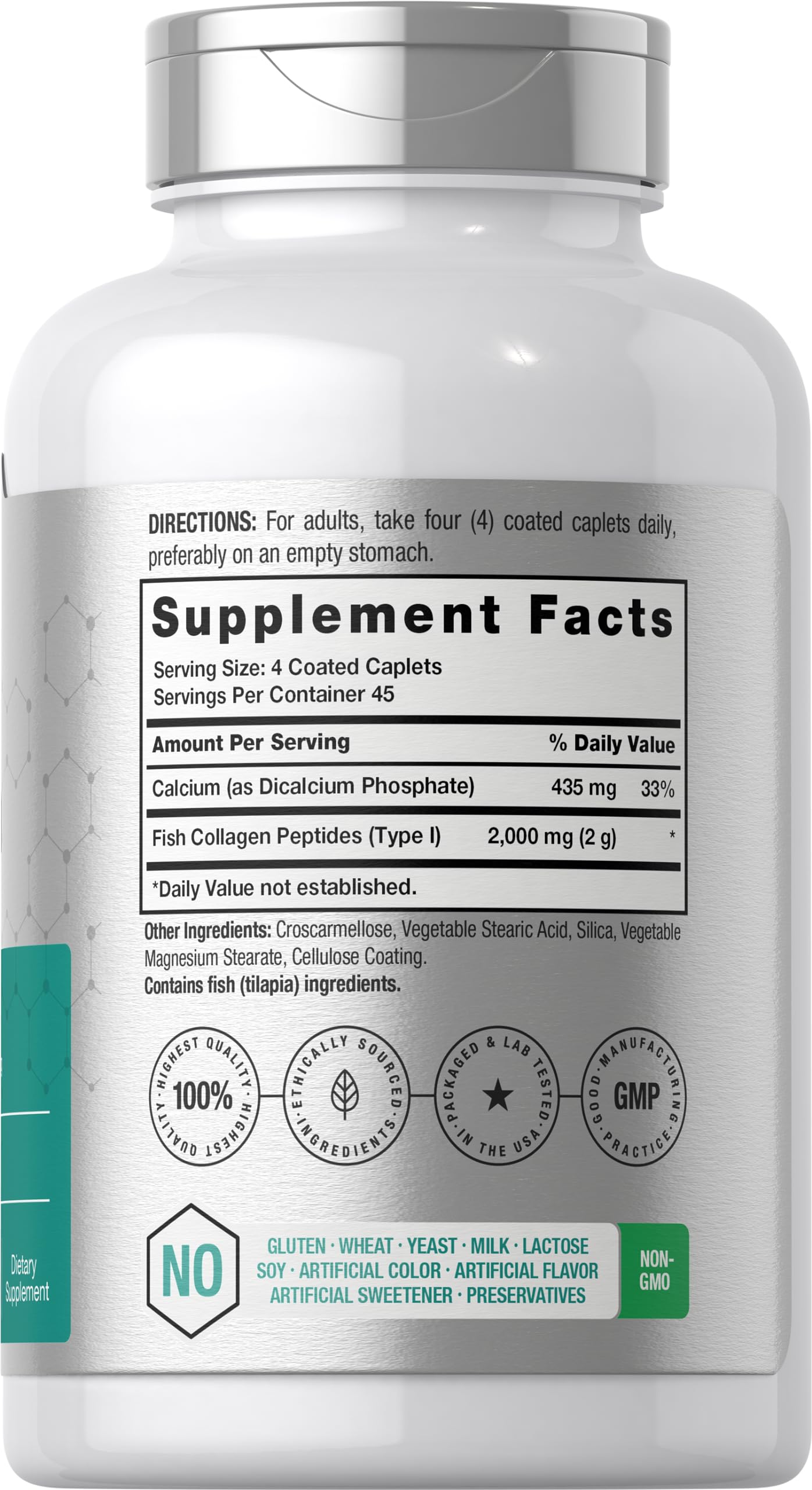 Horbäach Marine Collagen Peptides 2000mg | 180 Caplet Capsules | with Calcium | Non-GMO, Gluten Free Supplement