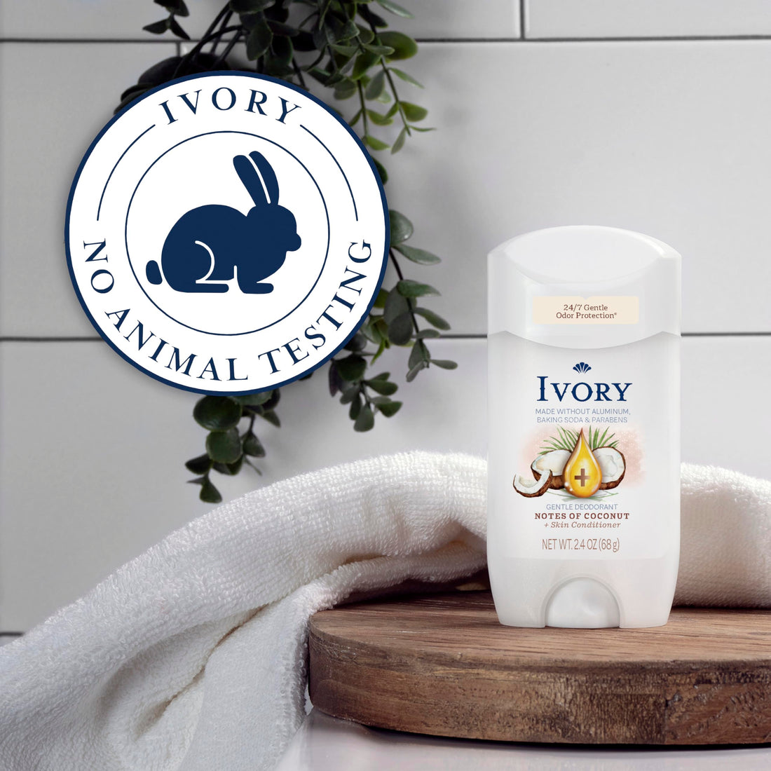 Ivory Aluminum Free Deodorant, Notes of Coconut, 24hr Gentle Deodorant, Dermatologist Tested, Baking Soda Free, Paraben Free, 2.4 oz