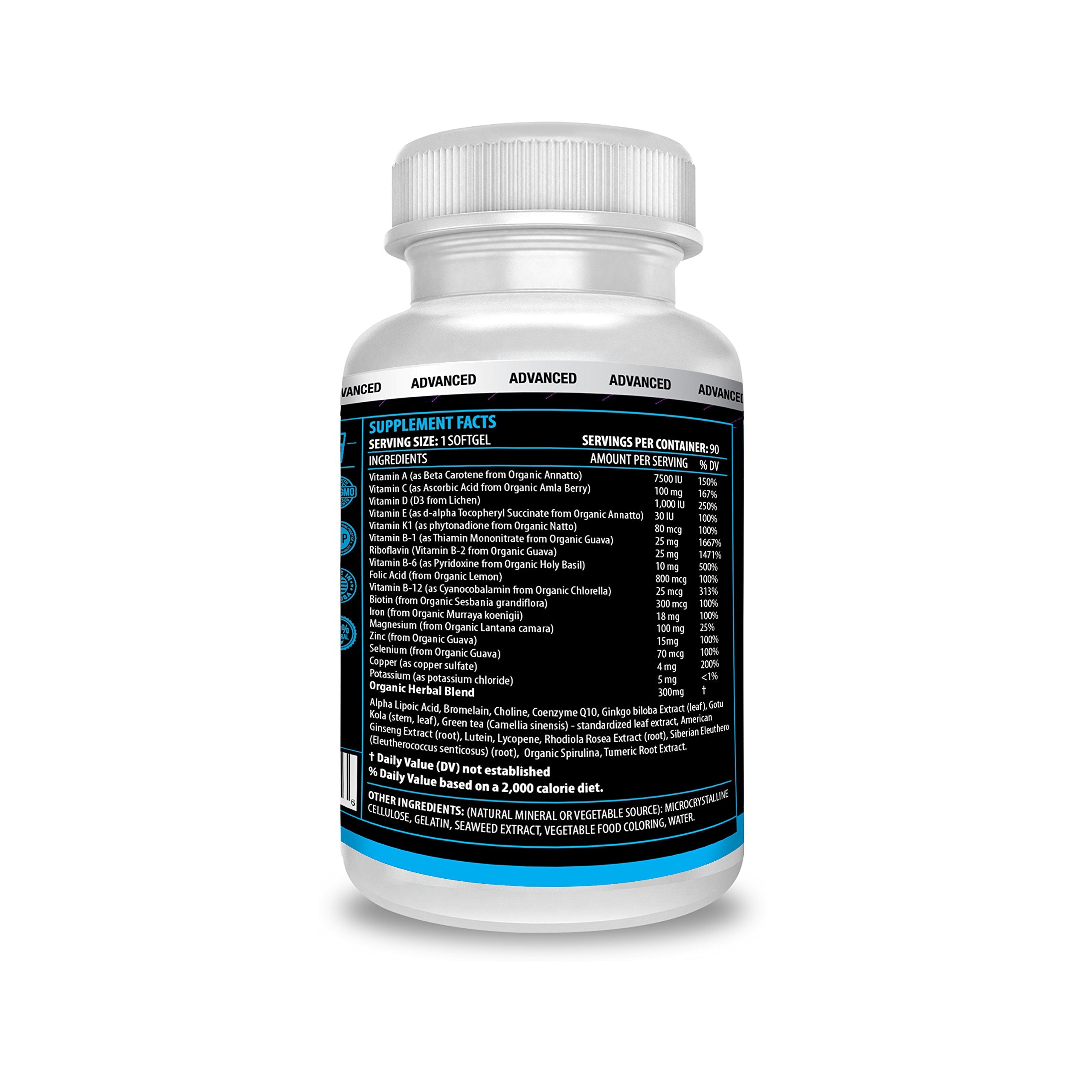 ACTIF Organic Multivitamin for Men Age 30+ with 30 Organic Vitamins and Organic Herbs, Non-GMO, Made in USA, 90 Count