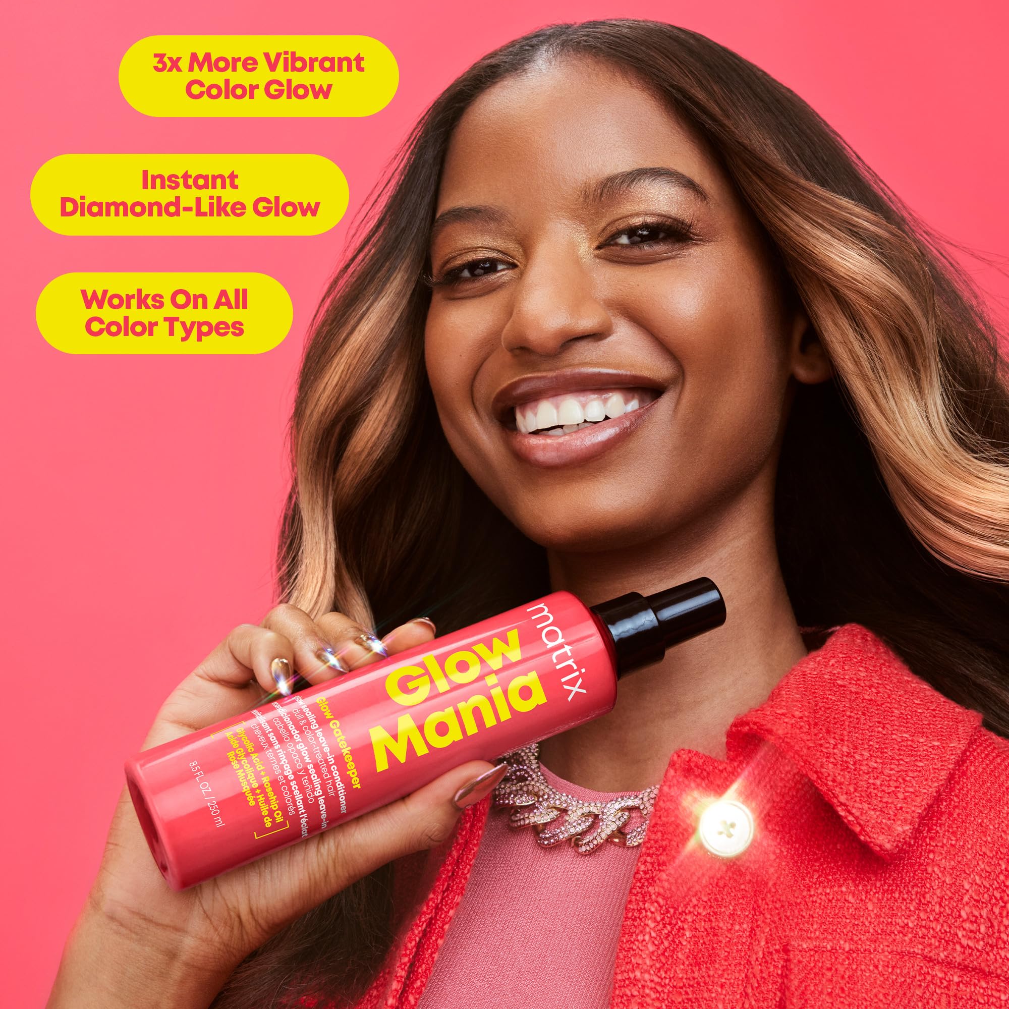 Matrix Glow Mania Glow Gatekeeper Glow Sealing Leave In Conditioner - Heat Protects and Adds Shine, Glycolic Acid & Rosehip Oil, For Dull & Color-Treated Hair, 8.5 Fl Oz