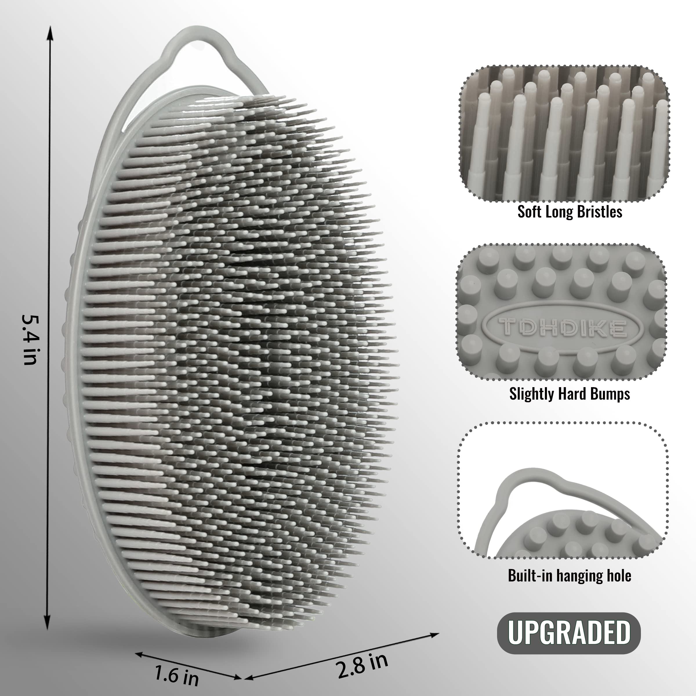 Silicone Loofah Exfoliating Body Scrubber Set of 3 Soft Bath Sponge/Shower Brush for Sensitive Kids Women Men All Kinds of Skin (Black/Gray/Blue)