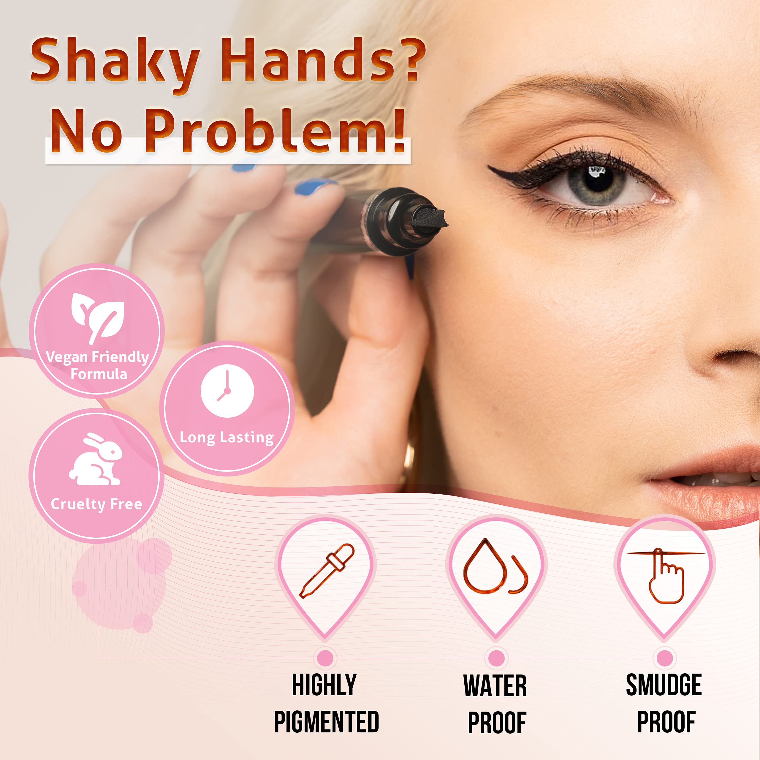 Eyeliner Stamp – Wingliner by Lovoir/Vogue Effects Black, waterproof, smudgeproof, winged long lasting liquid eye liner pen, Vamp style wing, 2 Pens In A Pack (12mm Vintage)