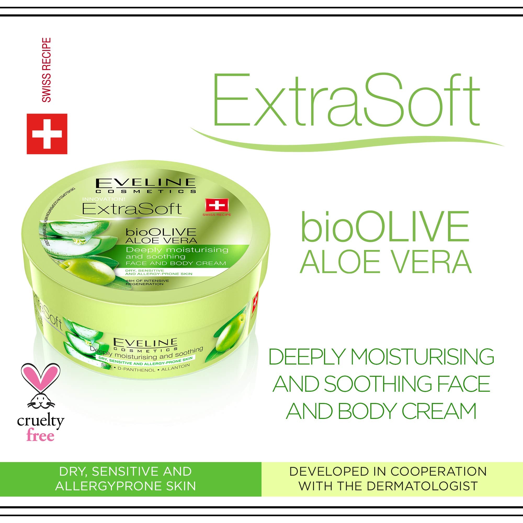 Extra Soft Bio Olive Aloe Vera Deeply Moisturizing and Smoothing Face and Body Cream for Sensitive and Allergy Prone Skin