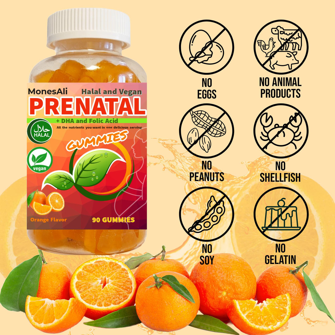 MonesAli Supplemens, Halal Prenatal Vitamins for Women, Womens Multivitamin Gummy, Gelatin Free with Iron DHA Folate and folic Acid, Vegan Prenatal Vitamins Gummies, Pregnancy Must Haves, 90 Count