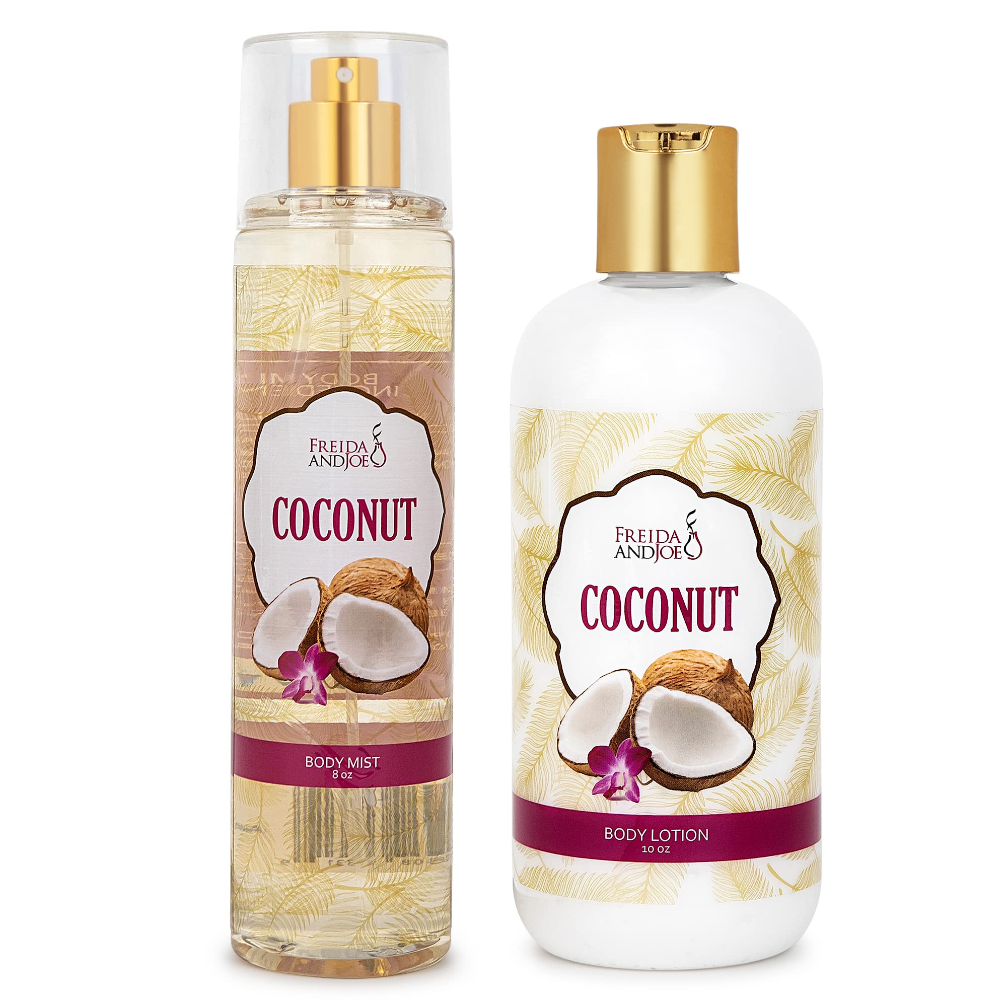 Home Spa Gift 10oz Deep Moisturizing Fragrance Body Lotion & 8 oz. Fine Fragrance Body Mist Set Luxury Self-Care Combo for Women and Girls (Coconut)