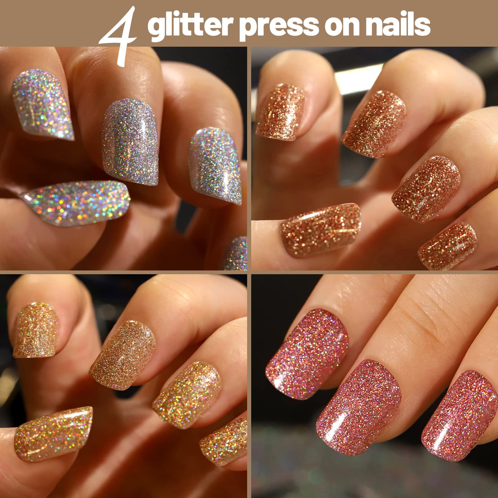 Teenitor Short Press on Nails - 288Pcs Matte Acrylic Square Fake Nails Full Cover, Glitter False Nails Glue on