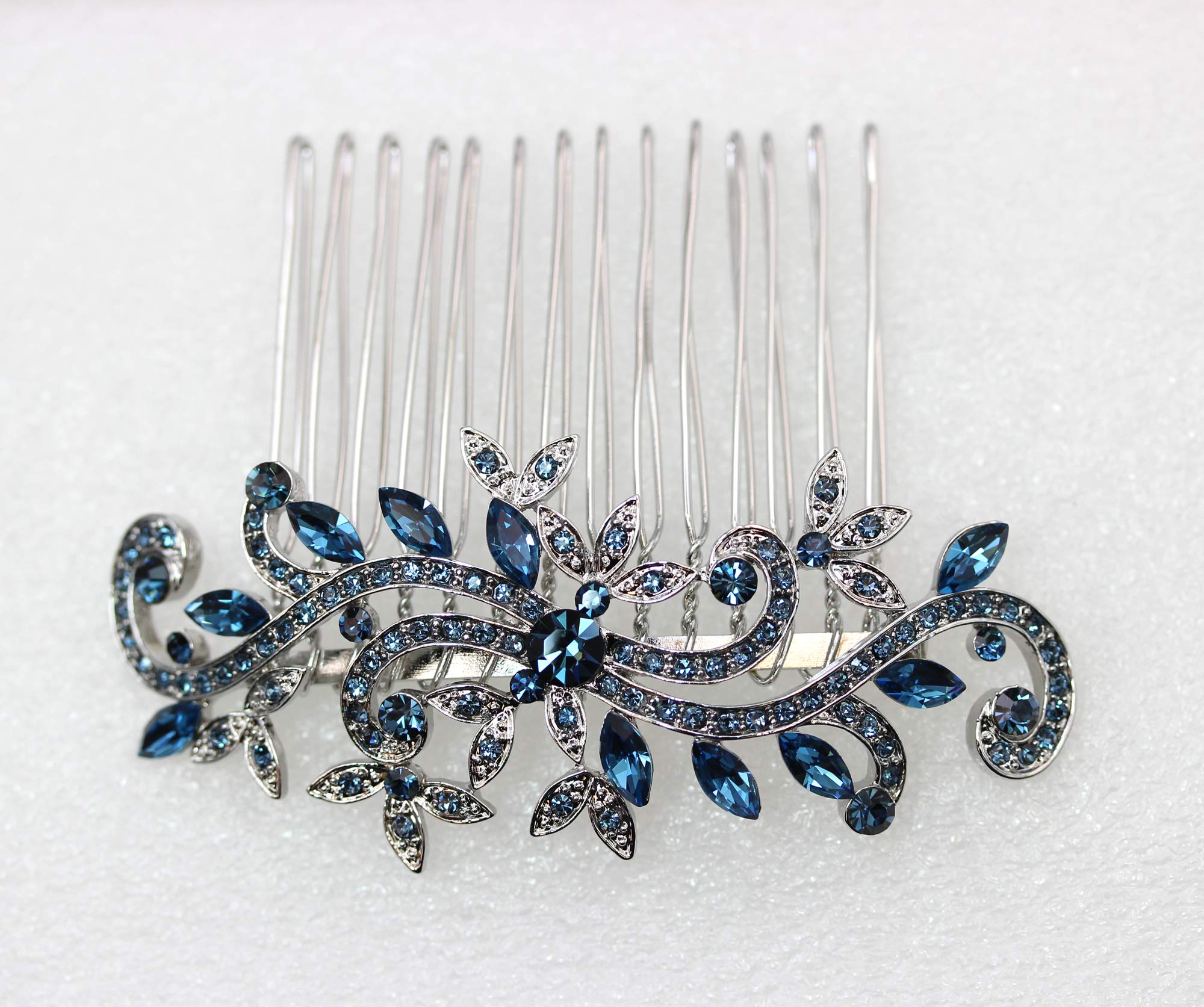 Faship Gorgeous Navy Blue Crystal Floral Hair Comb