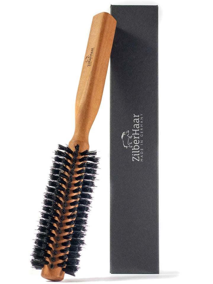 ZilberHaar - Styler - Round Beard and Hair Brush - 1.3 Inch - Pure Boar Bristle and Wood - Round Brush - Beard Blow Drying Brush - Styling Brush for Men