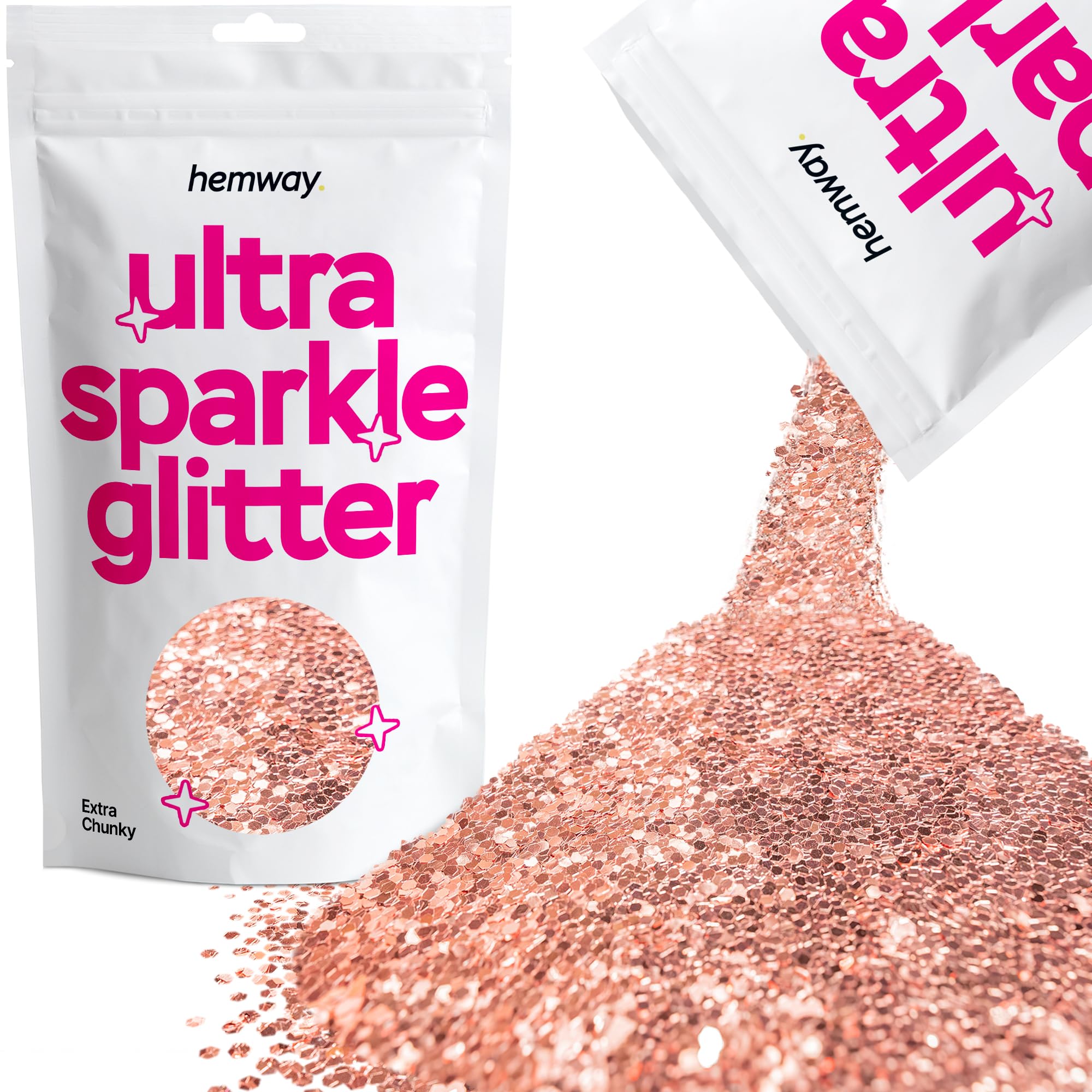 Hemway Premium Ultra Sparkle Glitter Multi Purpose Metallic Flake for Arts Crafts Nails Cosmetics Resin Festival Face Hair - Rose Gold - Extra Chunky (1/24 0.040 1mm) 100g / 3.5oz
