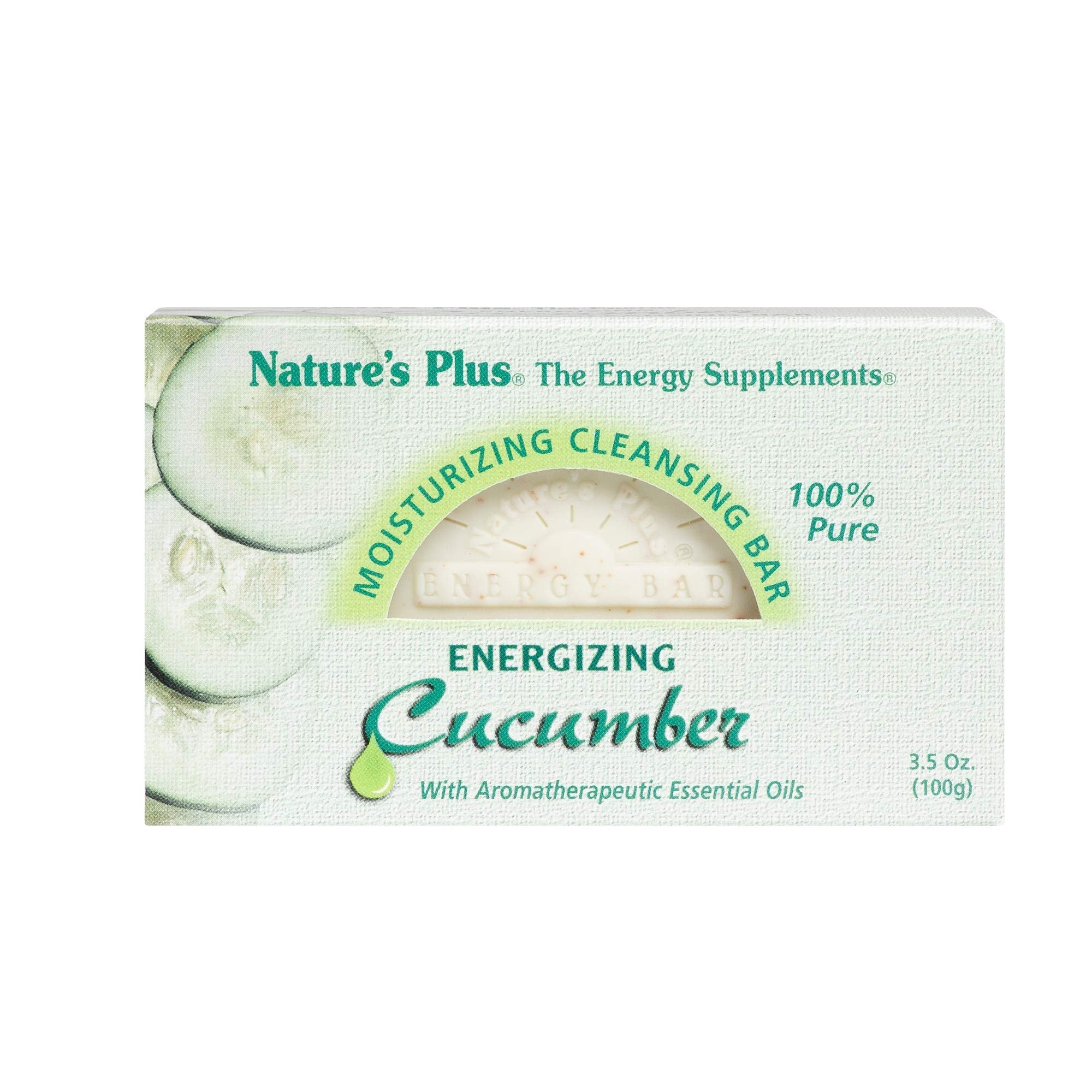 Natures Plus Cucumber Moisturizing Cleansing Bar - 3.5 Ounce - Gentle Cleansing, Emollient Rich - Aromatherapeutic Essential Oils - 100% Pure Ingredients & Plant Extracts - Vegan