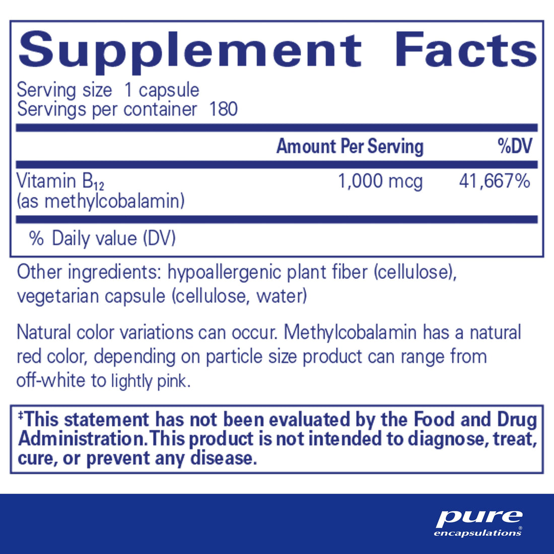 Pure Encapsulations Methylcobalamin 1,000 mcg - Vitamin B12 Supplement to Support Memory & Nerve Health - Premium Vitamin B12 Capsules - 180 Capsules