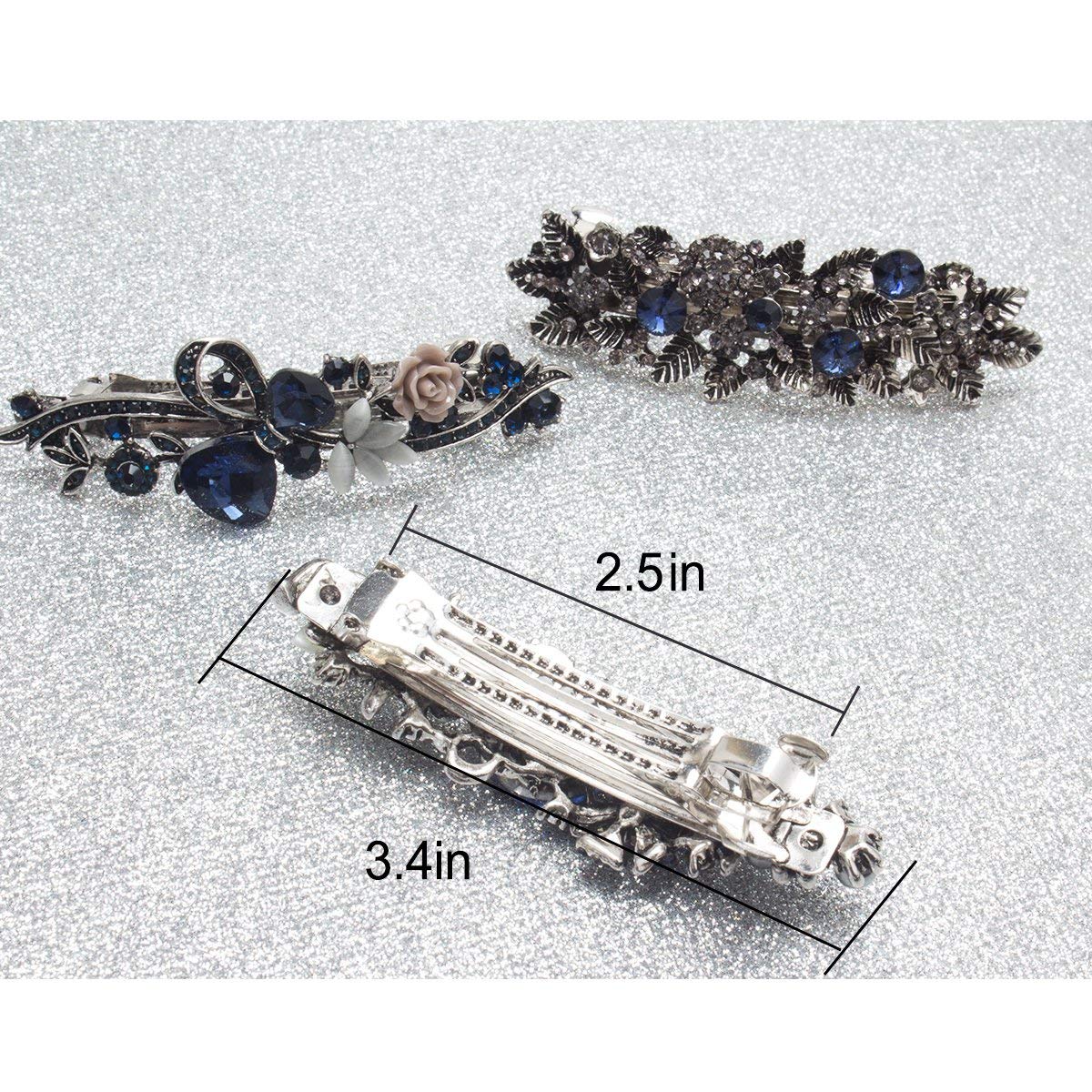 Kicosy Barrettes for Women 3 Pack Vintage Shining Rhinestone Hair Barrettes Metal Flower Butterfly French Clip Faux Crystal Hair clip Spring Hair Barrette,Black and Navy Blue