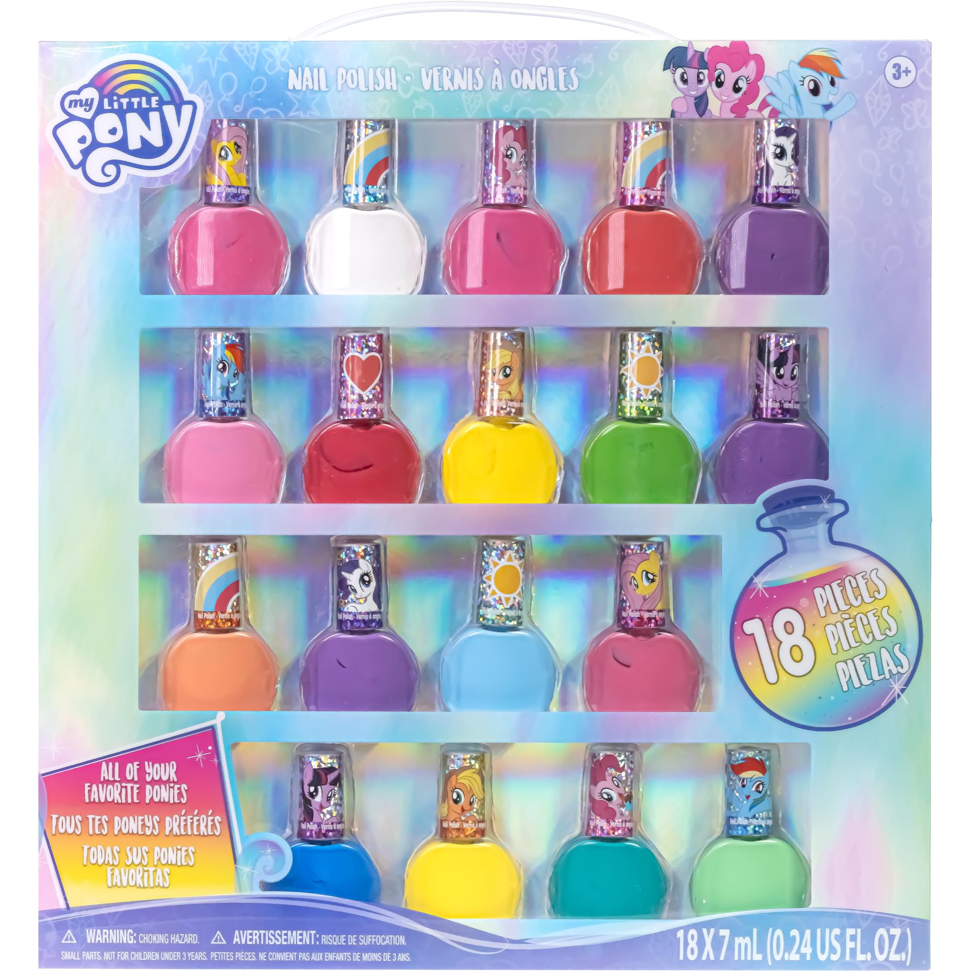 Townleygirl My Little Pony Best Peel-Off Nail Polish, Deluxe Gift Set For Kids, 18 Count Colors, Some With Glitter