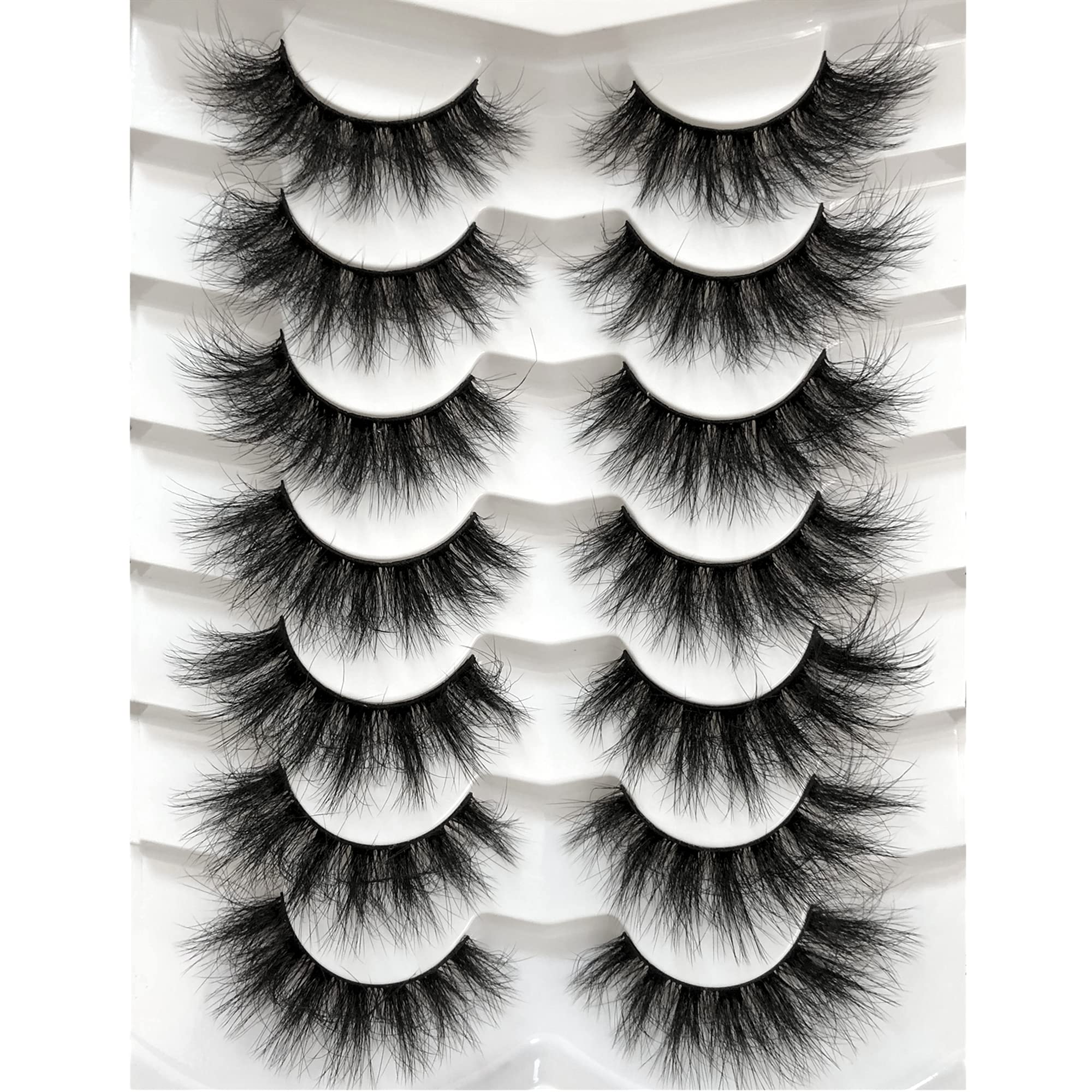Pooplunch False Eyelashes Faux Mink Lashes Cat-Eye Look 18MM Wispy Long 8D Volume Fake Eyelash Strips 7 Pairs Pack