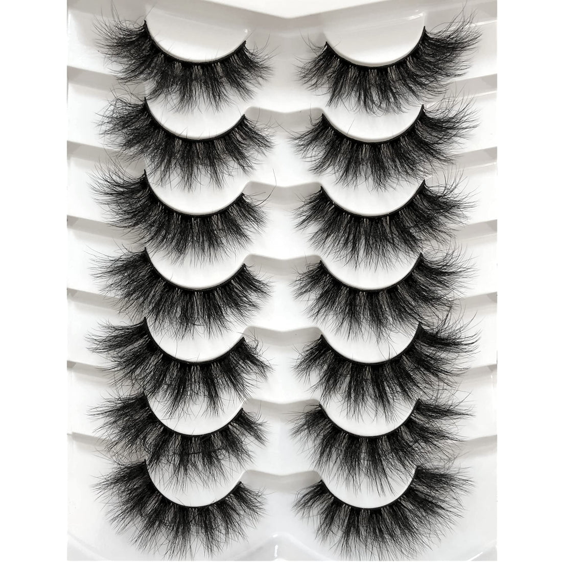Pooplunch False Eyelashes Faux Mink Lashes Cat-Eye Look 18MM Wispy Long 8D Volume Fake Eyelash Strips 7 Pairs Pack