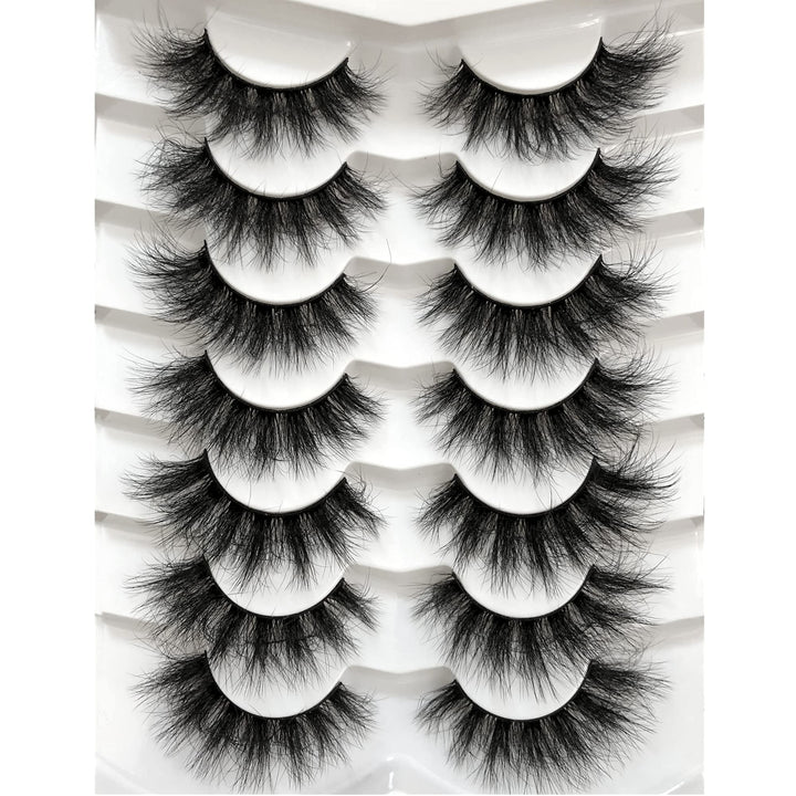 Pooplunch False Eyelashes Faux Mink Lashes Cat-Eye Look 18MM Wispy Long 8D Volume Fake Eyelash Strips 7 Pairs Pack