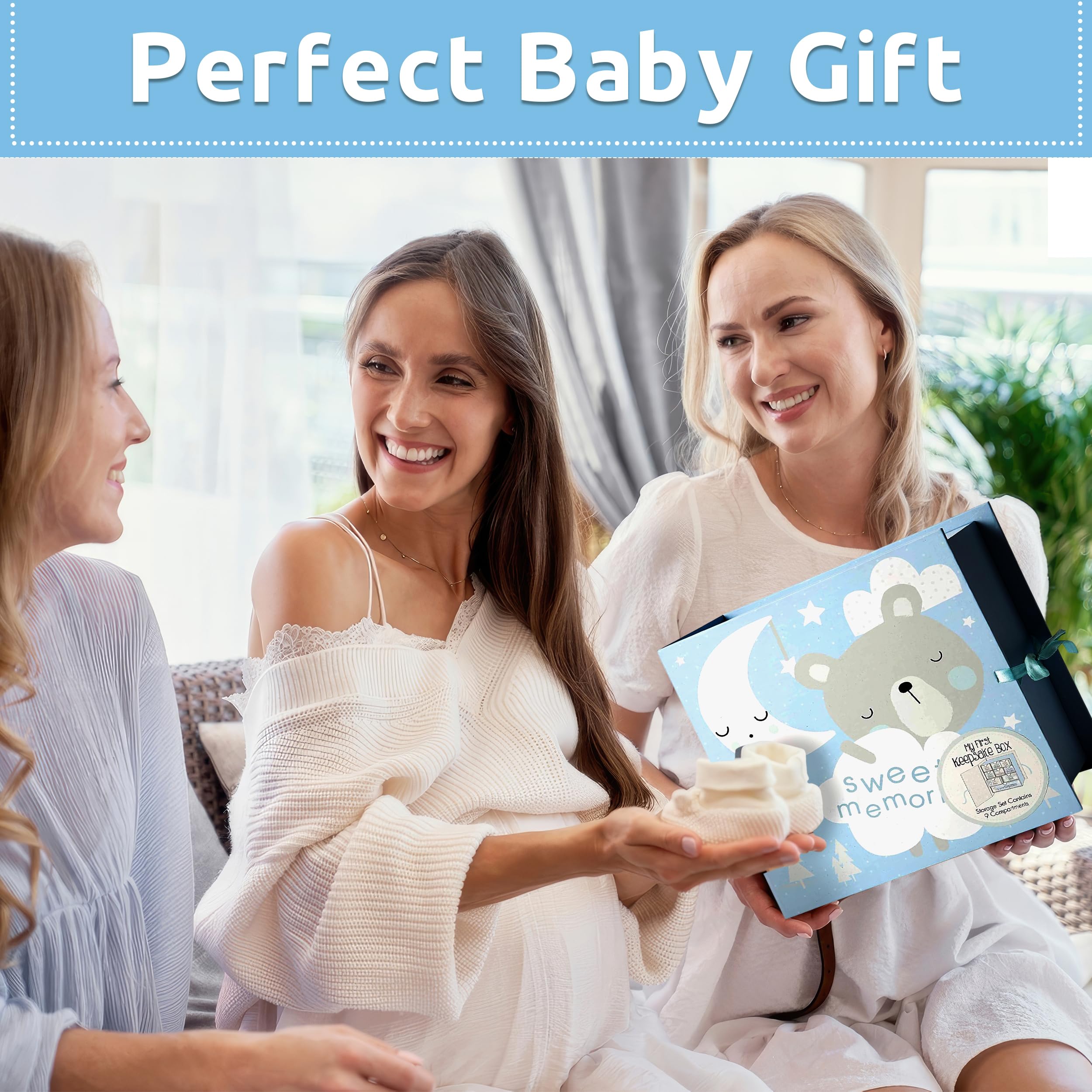 Votum Baby Keepsake Box for Treasured Memories, Sweet Memories - Lightweight, Handcrafted Baby Boxes with 9 Labeled Compartments for First Memories - Gender Neutral Baby Shower Gifts for Girls, Boys