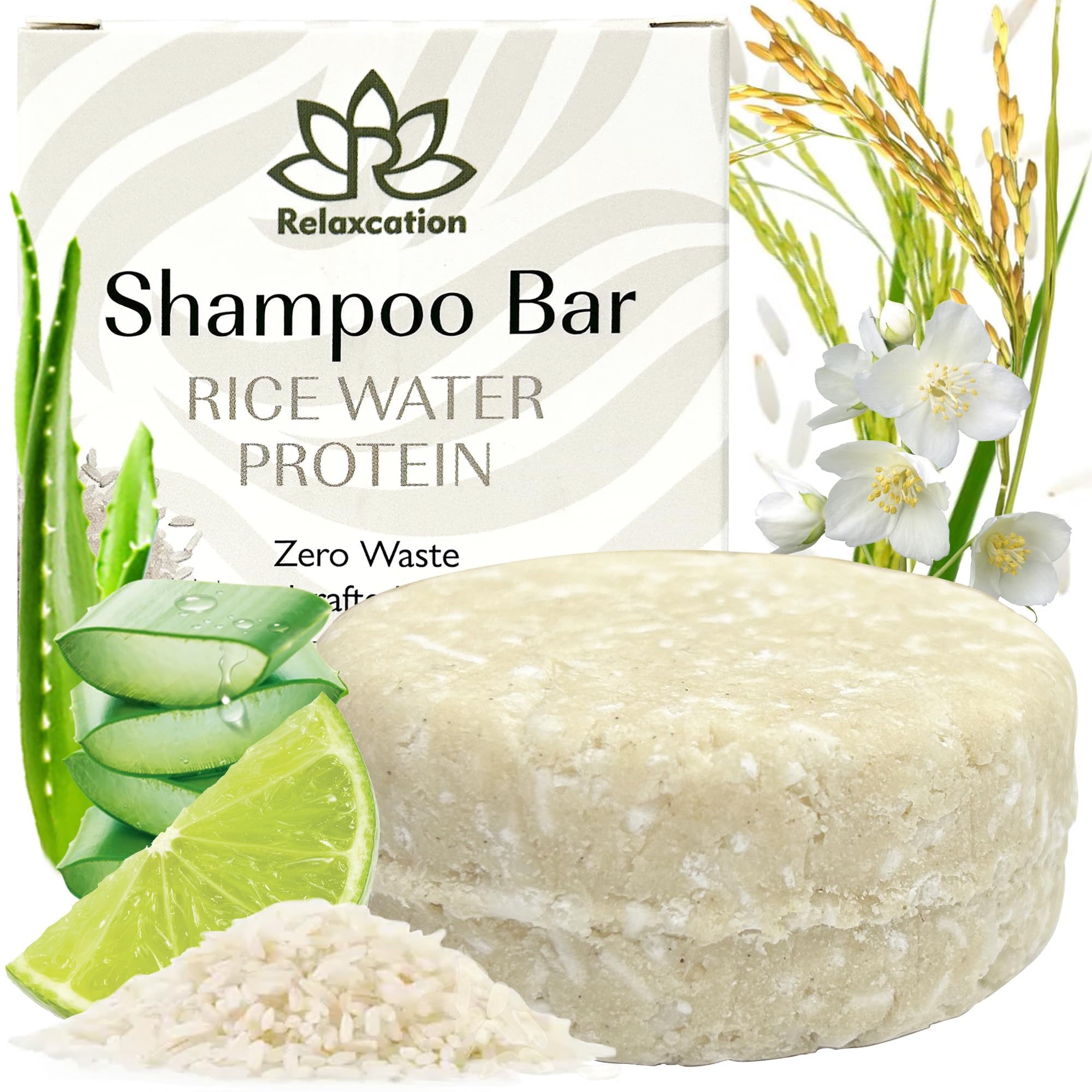 Shampoo Bar RICE WATER PROTEIN For Hair Growth | Rice Solid Shampoo for Weak or Damaged Hair | Hydrating, Nourishing, and Refreshing | Made in US | Paraben and Sulfate-Free