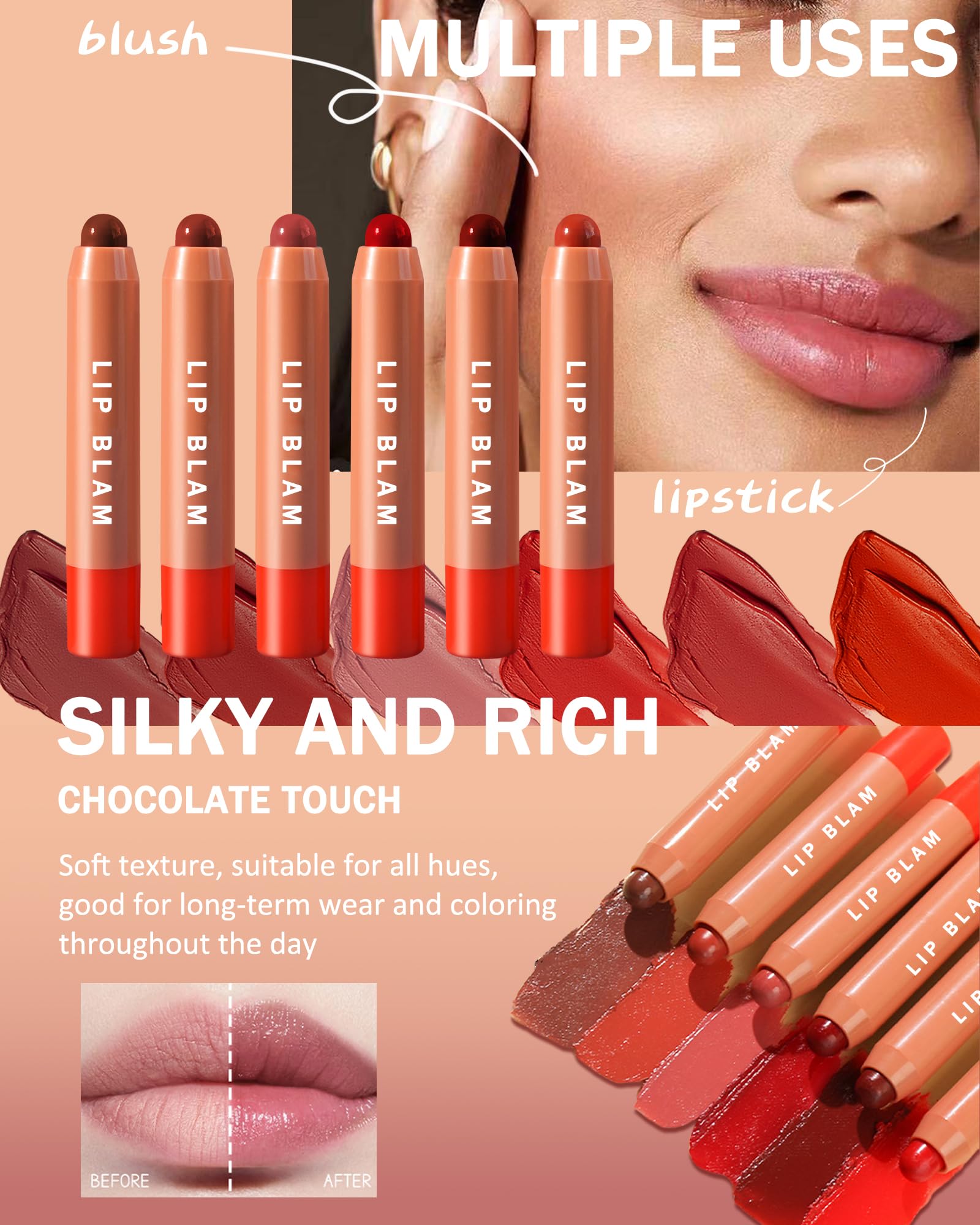 Hydrating Tinted Lip Balm Set-3Pcs Glossy Lip Balm Plumper,Long Lasting Lipgloss Creamy Lipstick,Lightweight High-Pigment Lip Stain Pen Lip Crayon Stick,Valentine's Day Makeup Gift for Women-Set B