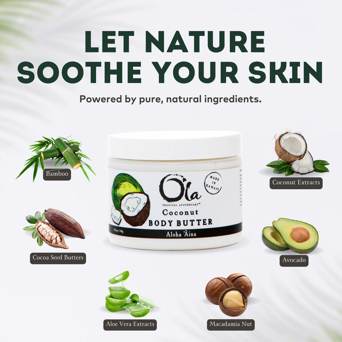Tropical Apothecary OLA Coconut Body Butter – Moisturizing with Pure Coconut Oil and Hawaiian Plant Extracts - Ideal for Dry Skin - 2.1oz