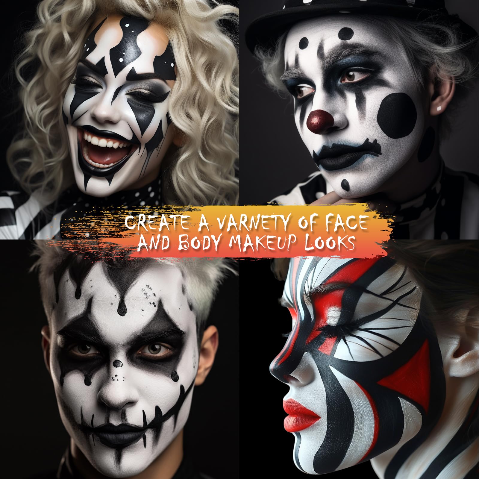 BOBISUKA Black Face Body Paint Liquid Texture Washable Non Toxic Facepaint Fast Drying Foundation Makeup for Halloween Clown Skeleton Skull Cosplay SFX Costume Party Large Capacity(130ml)