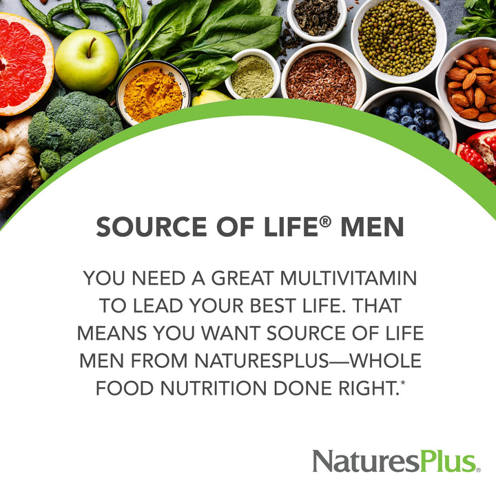 Natures Plus Source of Life Men - 120 Tablets, Pack of 2 - Iron-Free Multi-Vitamin & Mineral Supplement - with Saw Palmetto, Lycopene & Lutein - Gluten Free, Vegetarian - 120 Total Servings