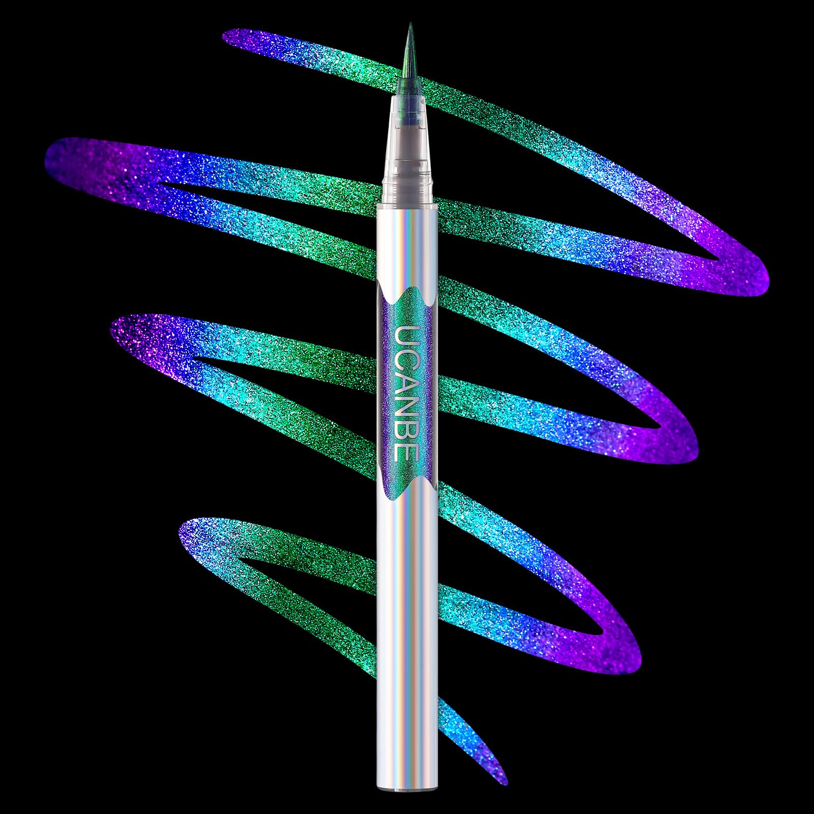 UCANBE Chameleon Liquid Eyeliner - Green Cyan Blue, Multi-Chrome Metallic Shift Eyeliner, Waterproof Glitter Eyeliner with Soft Fine Tip for Multi-Dimensional Eye Looks