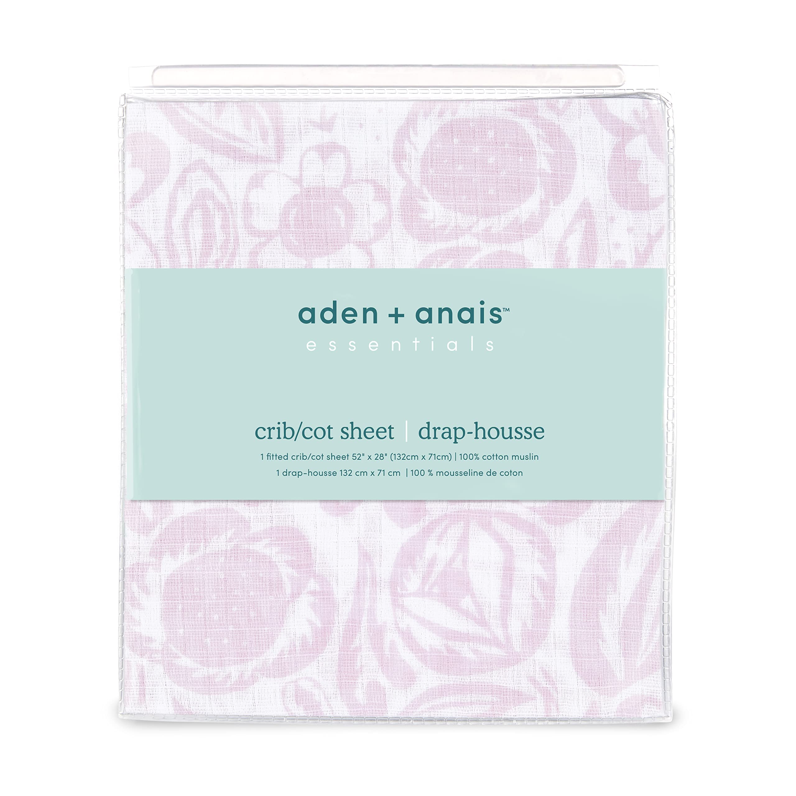 aden + anais Essentials Classic Crib Sheet, 100% Cotton Muslin, Super Soft, Breathable, Tailored Snug Fit, Damsel - Savoy