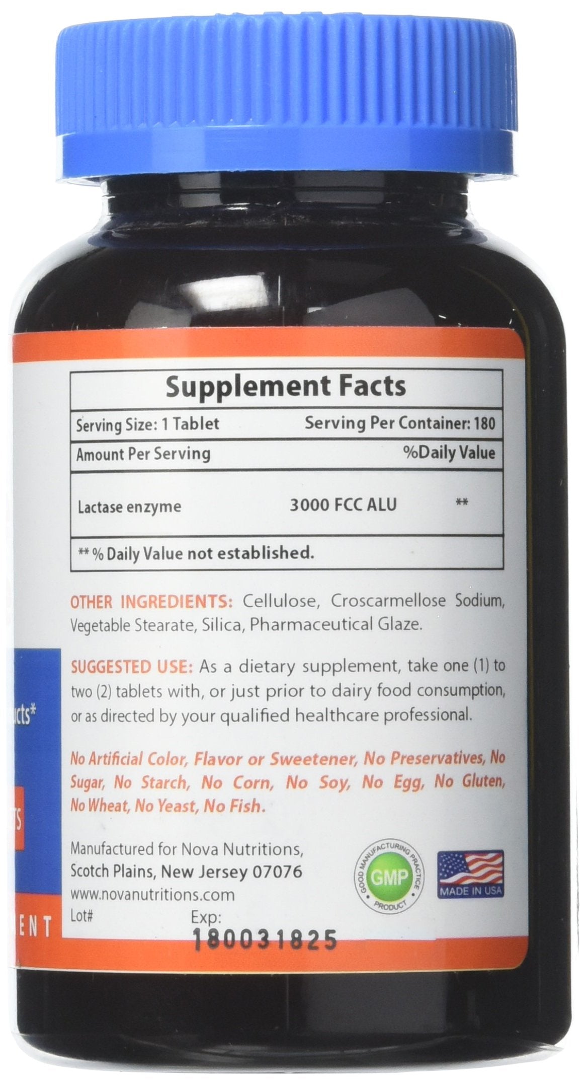 Nova Nutritions Lactase Enzyme 3000 FCC ALU 180 Tablets