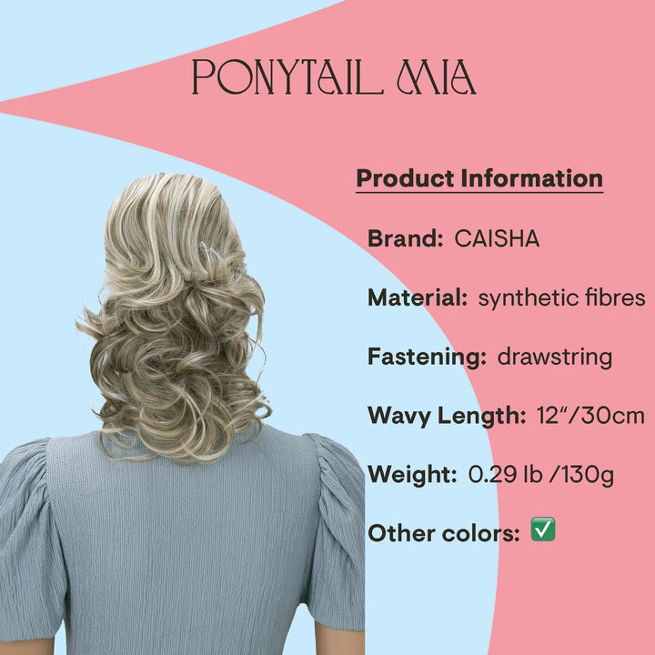 PRETTYSHOP Hair Piece Ponytail Drawstring Extension Wavy Voluminous Nature Looking Heat-Resisting 16 ash brown/light blonde mix # 18TH613A PH220