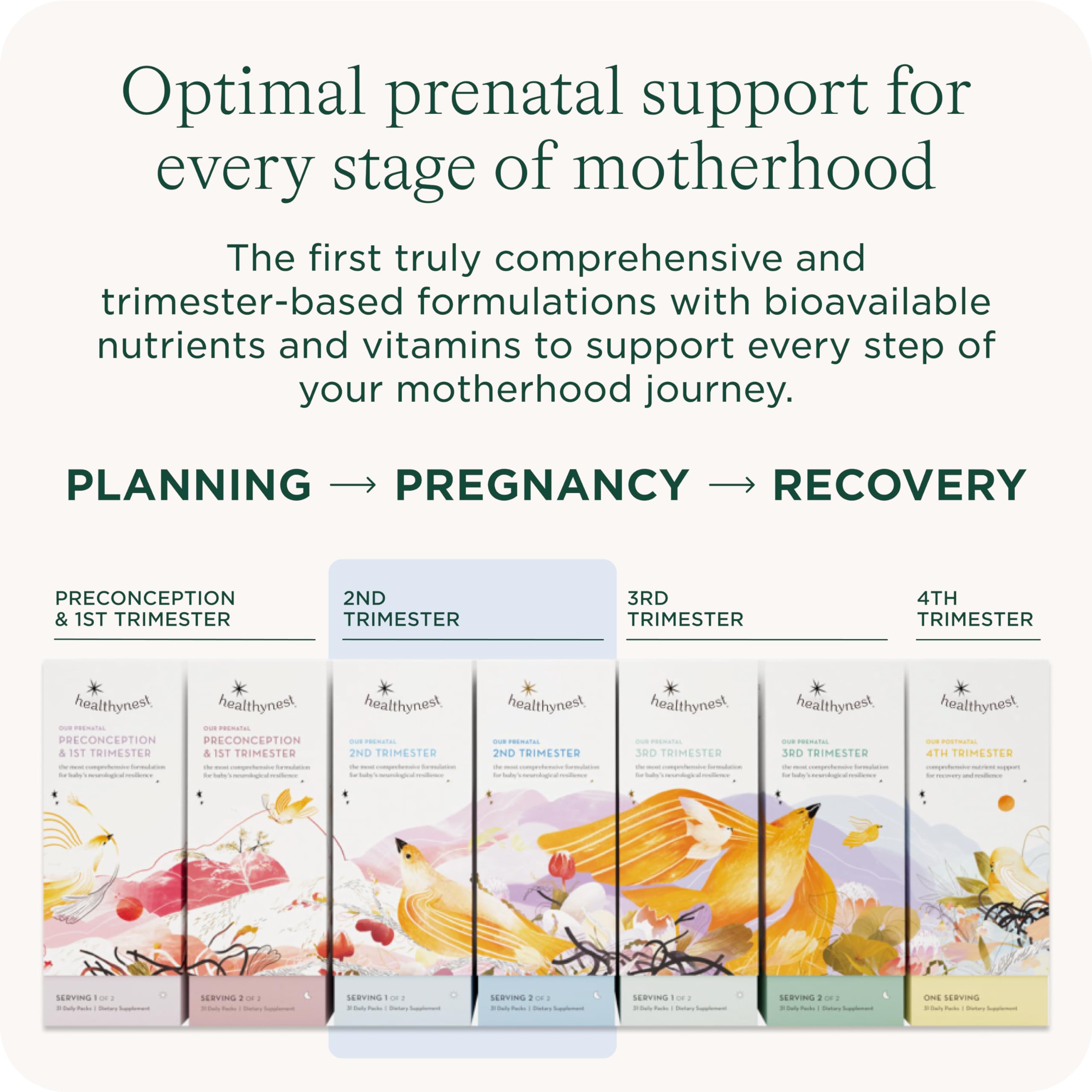 HealthyNest 2nd Trimester Prenatal Vitamin | Pregnancy Support for Fetal Brain Development with Methylfolate, Choline, DHA, Iron, Inositol | 31 Day Supply
