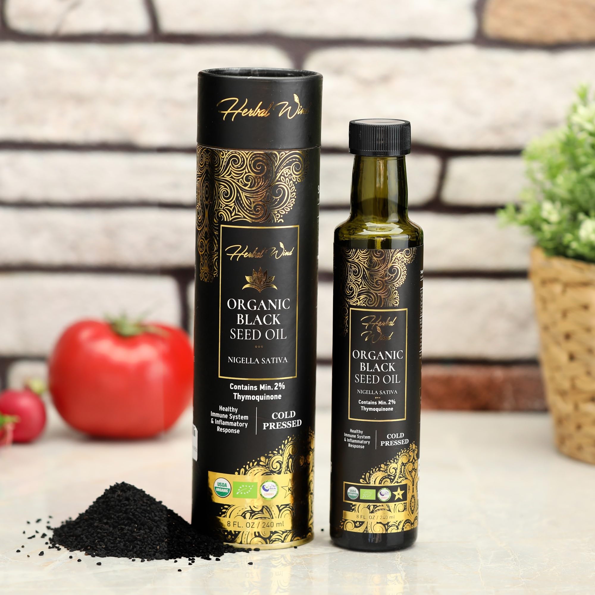Herbal Wind Black Seed Oil: Cold Pressed USDA Organic Black Seed Oil Liquid - Turkish Nigella Sativa Black Cumin Seed Oil with Min. 2% Thymoquinone for Immune Support, Joint Health and More - 8 Fl Oz
