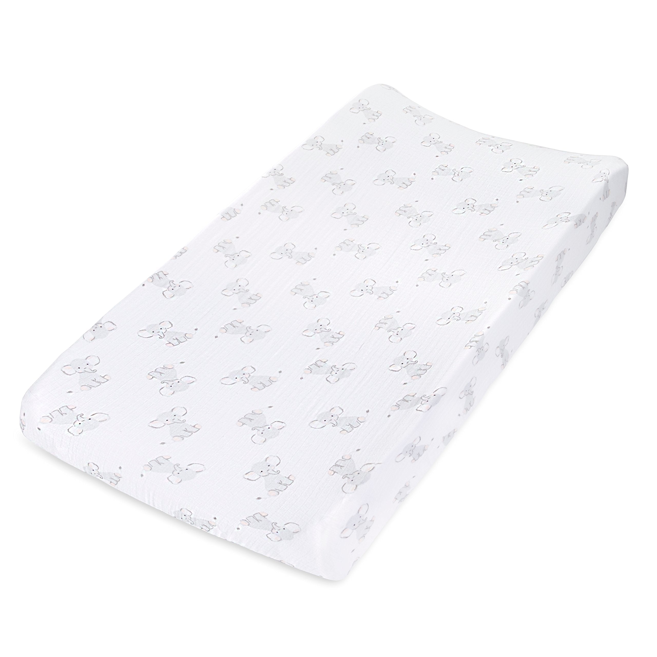 aden + anais Essentials Changing Pad Cover, 100% Cotton Muslin, Super Soft, Breathable, Tailored Snug Fit, Single, Safari Babes, Elephant