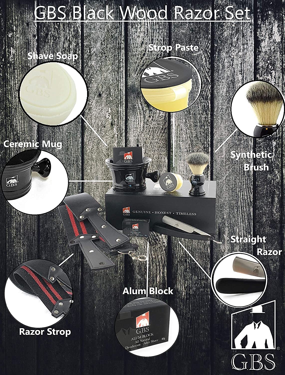 Straight Razor Shaving Set 5/8 with Stone, Leather 20 Strop and Case