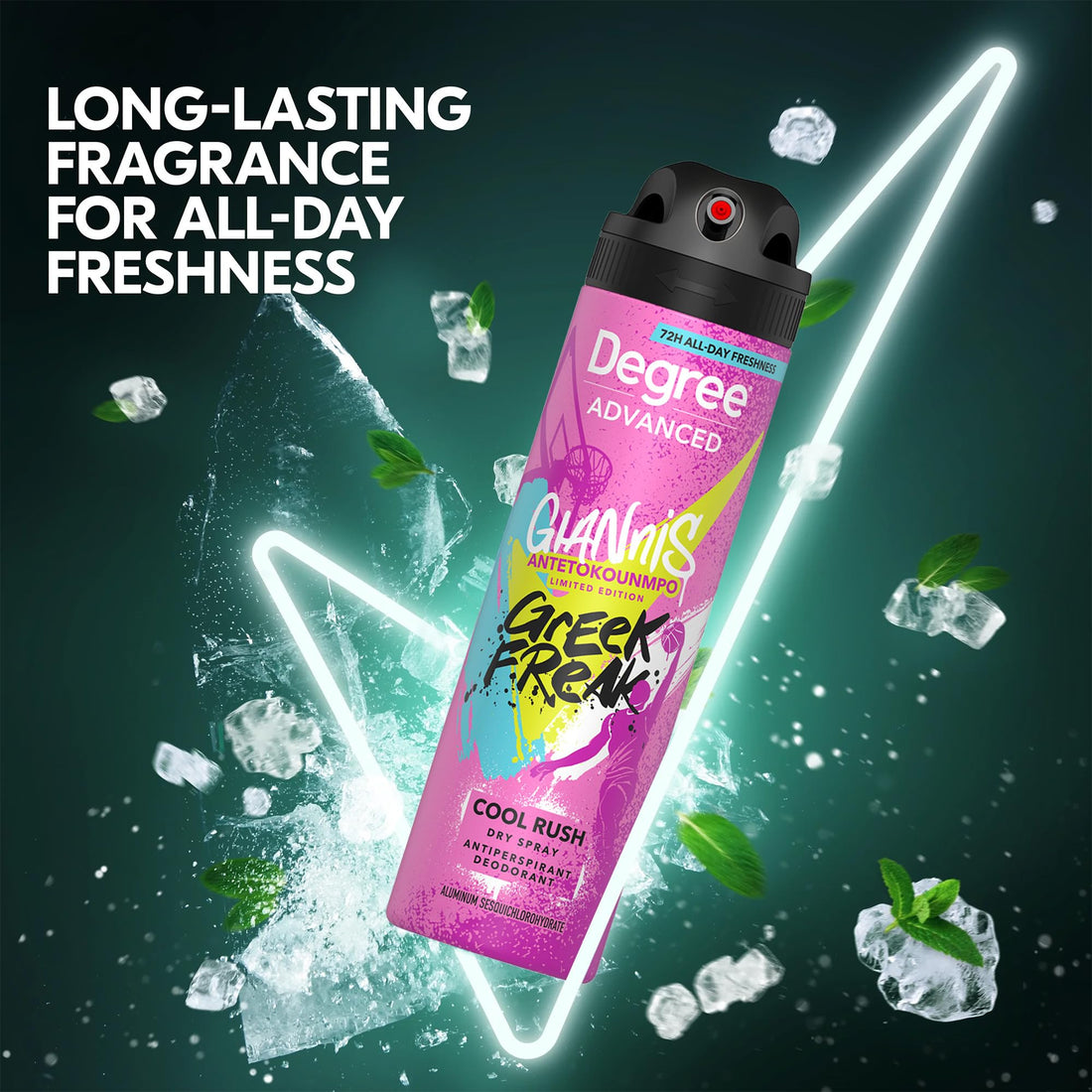 Degree Men’s Antiperspirant Deodorant Spray, Cool Rush, 4-Pack – Giannis Antetokounmpo “Greek Freak” Limited Edition, 72H Sweat & Odor Protection, 3.8 Oz Ea