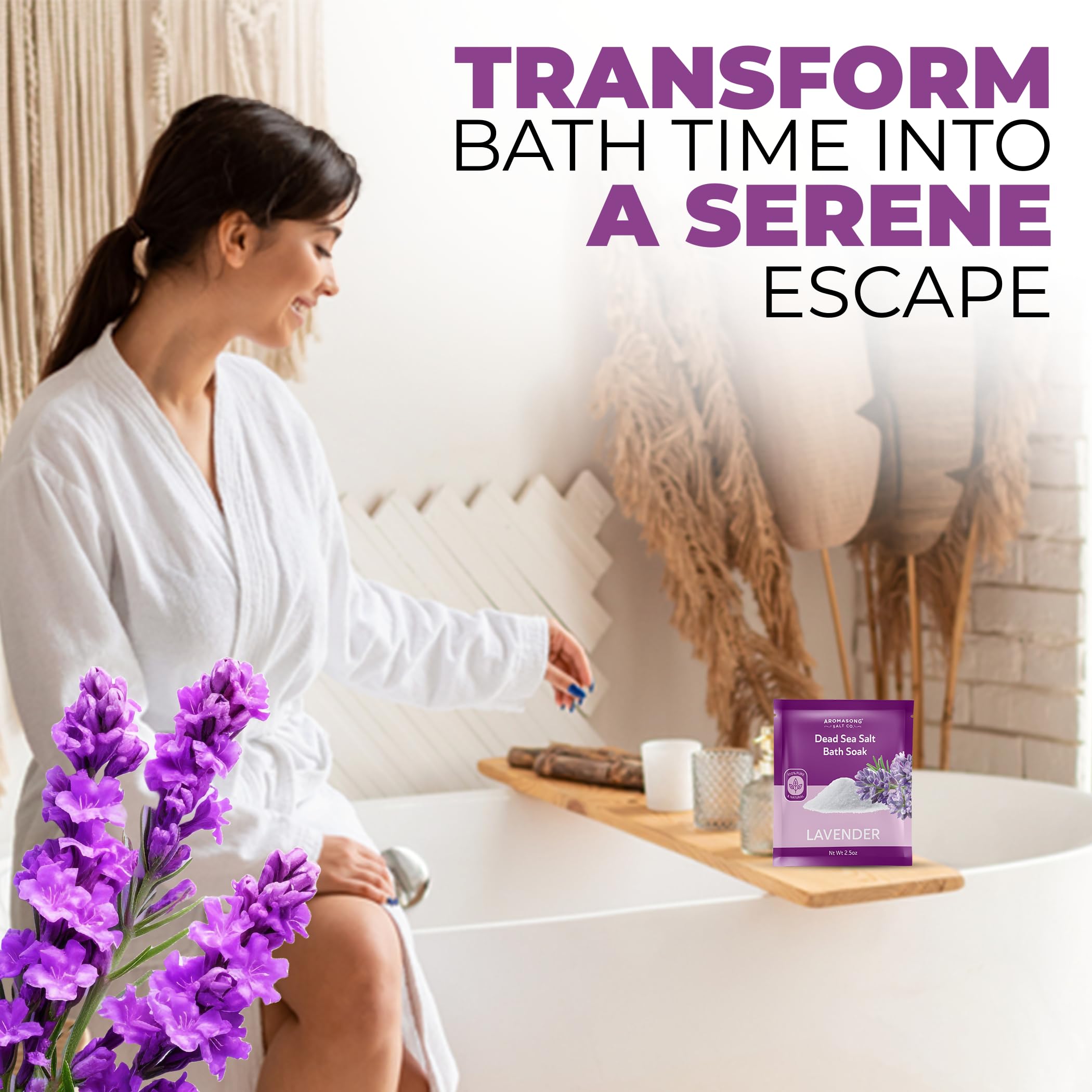 Aromasong Pure Dead Sea Salt 100% Natural Lavender Essential Oil – 2.5 oz. Spa Bath Salt Fine Grain- Christmas Stocking Stuffers for Adults, Kids, Women, and Mens soak Stocking Stuffers for Adults