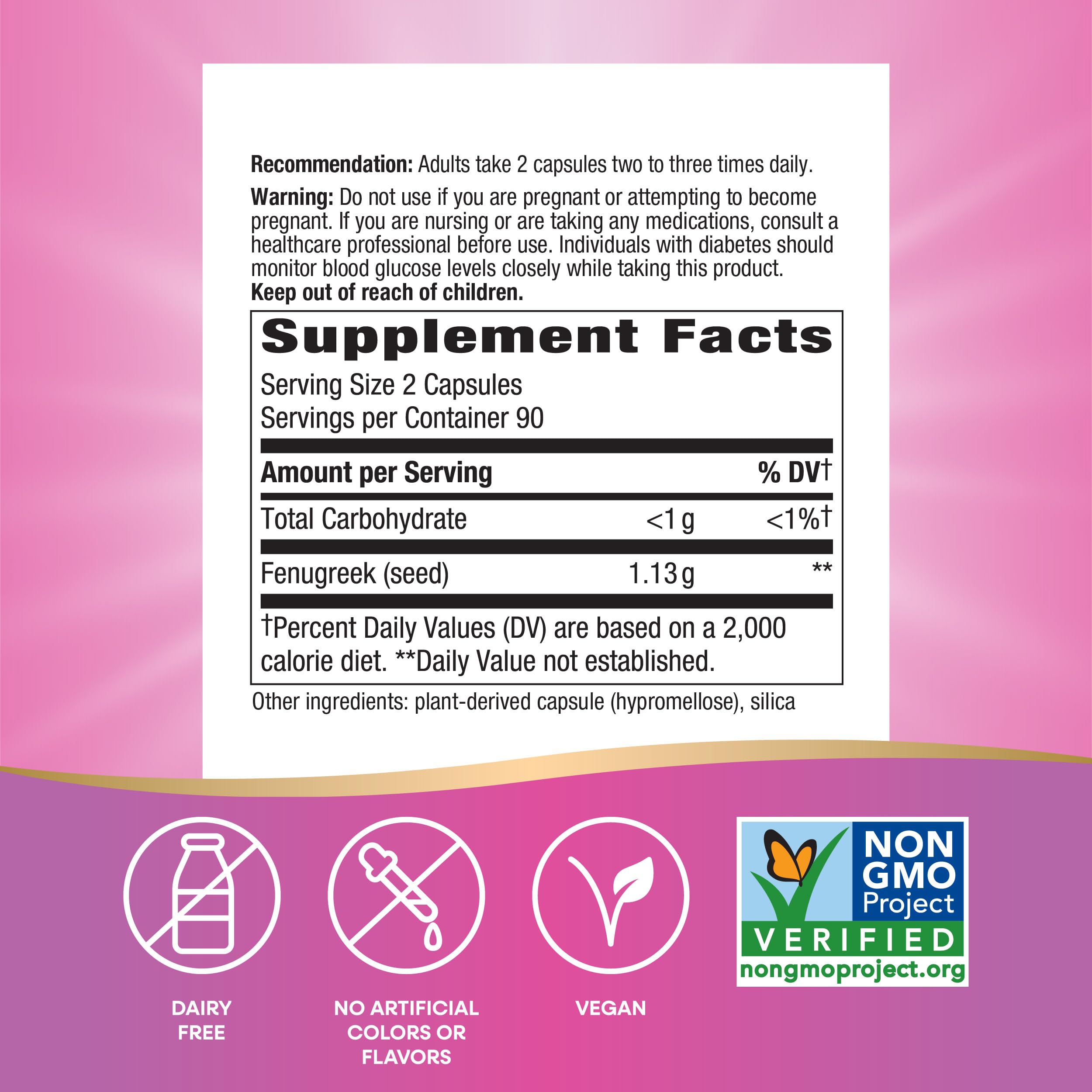 Nature's Way Fenugreek Seed, Traditional Lactation/Breastfeeding Support*, Non-GMO Project Verified, Vegan, 180 Capsules (Packaging May Vary)