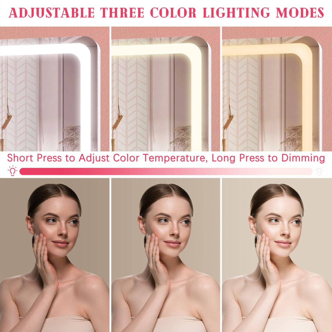 ROLOVE Vanity Mirror with Lights, 12.6×15 LED Makeup Mirror, Lighted Makeup Mirror with Lights, Smart Touch Control Dimmable 3 Modes Light, Lighted Up Mirror for Makeup Desk, Bedroom, Dressing Room