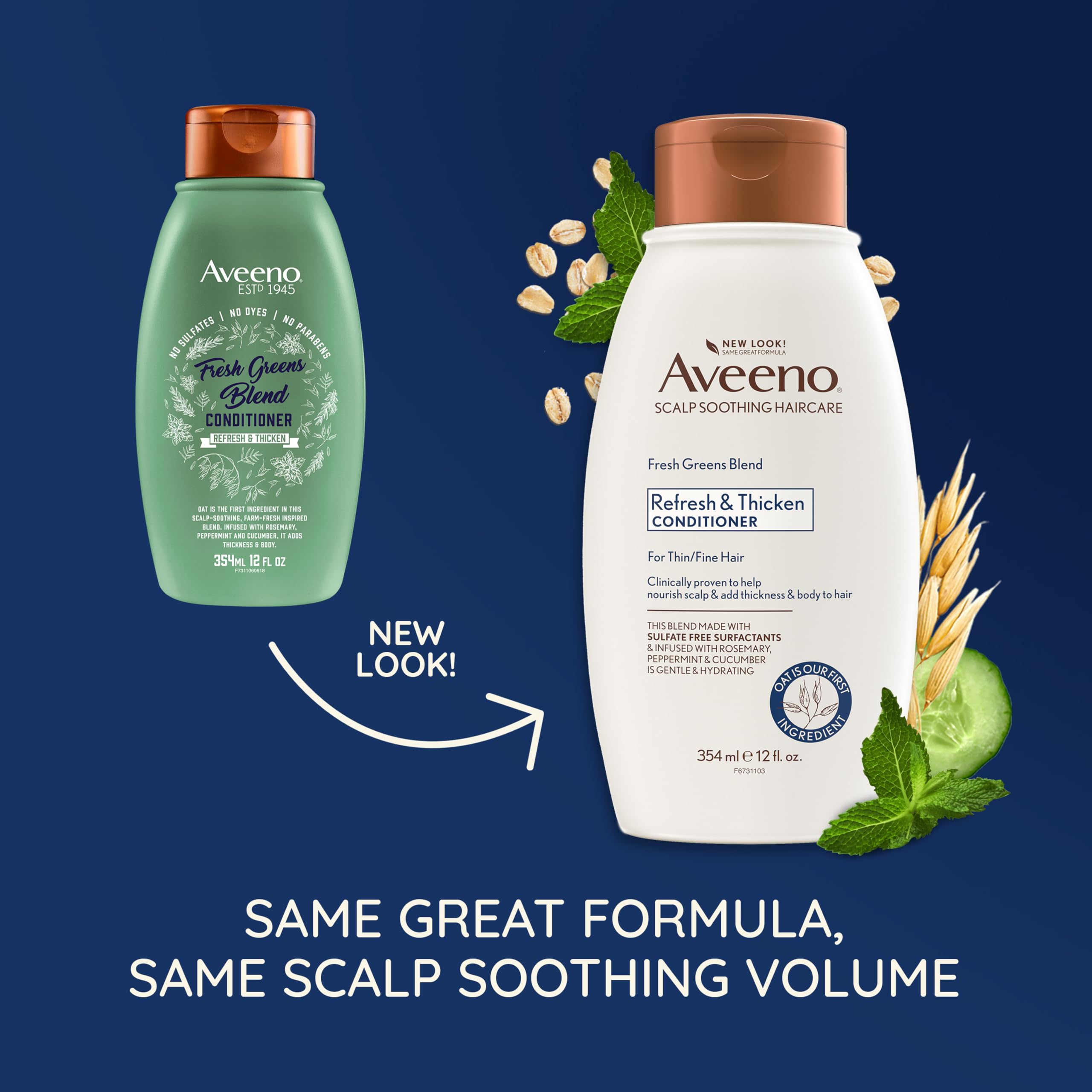 Aveeno Fresh Greens Blend Natural Volumizing Conditioner, Cucumber, Rosemary, for Fine Hair, 12 fl oz
