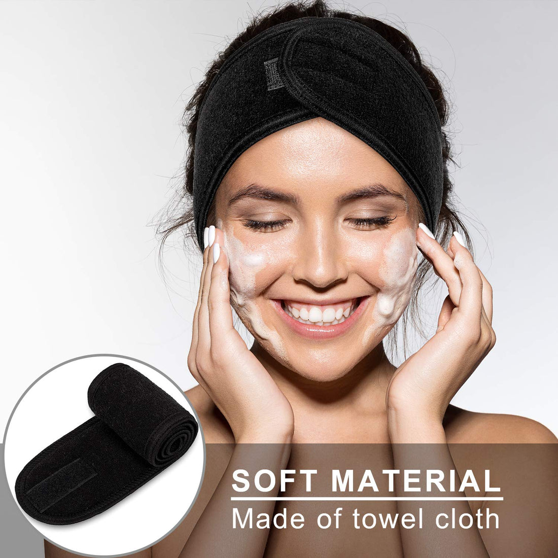 Whaline Spa Facial Headband Make Up Wrap Head Terry Cloth Headband Adjustable Towel for Face Washing, Shower, 3 Pieces (White, Black, Pink)