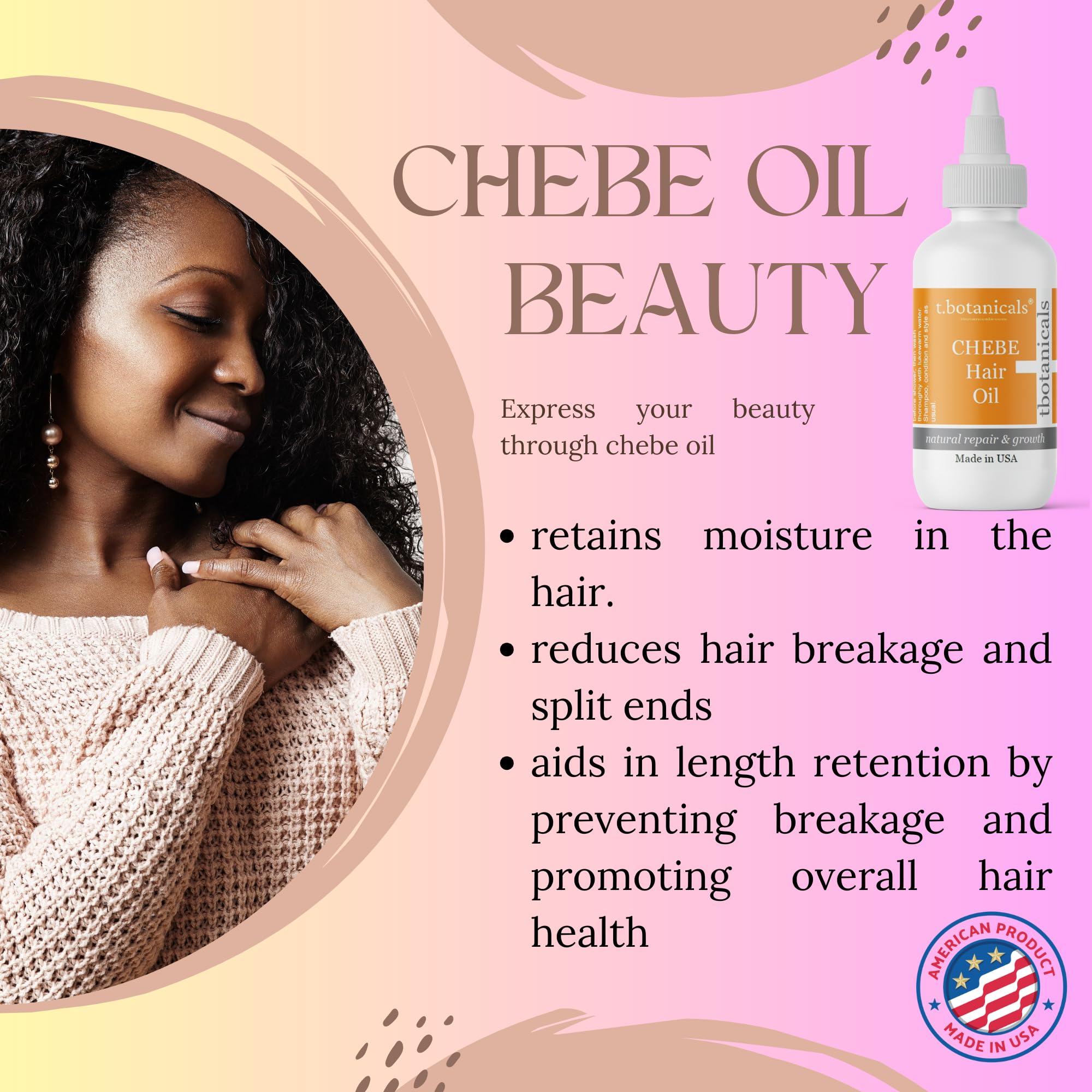 Chebe Oil for Hair Growth, Chebe from Chad Africa, Moisturizer for Scalp and Hair, African 10 in 1 Hair Growth Oil - t.botanicals (Unscented, 4 oz)