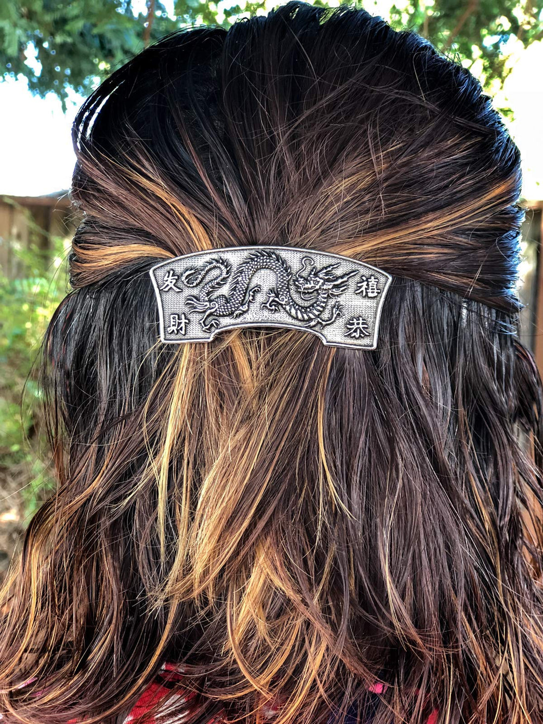 Dragon Hair Clip, Medium Hand Crafted Metal Barrette Made in the USA with a 70mm Imported French Clip by Oberon Design