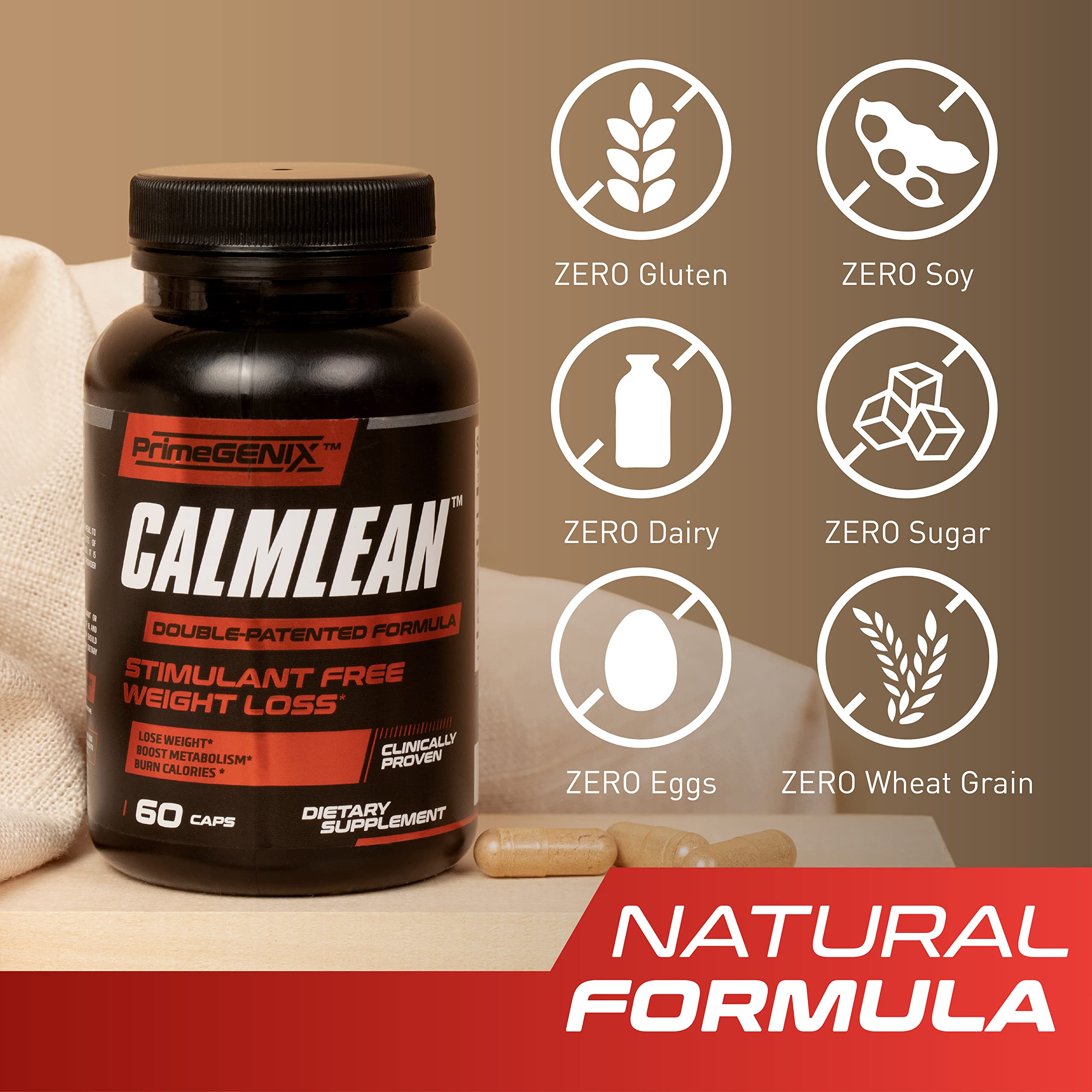 PrimeGENIX CalmLean Stimulant-Free Fat Burner | Weight Loss Supplement for Men | Appetite Suppressant, Metabolism Booster | Thermogenic Nutrients | Non-Stimulant Fat Loss Formula