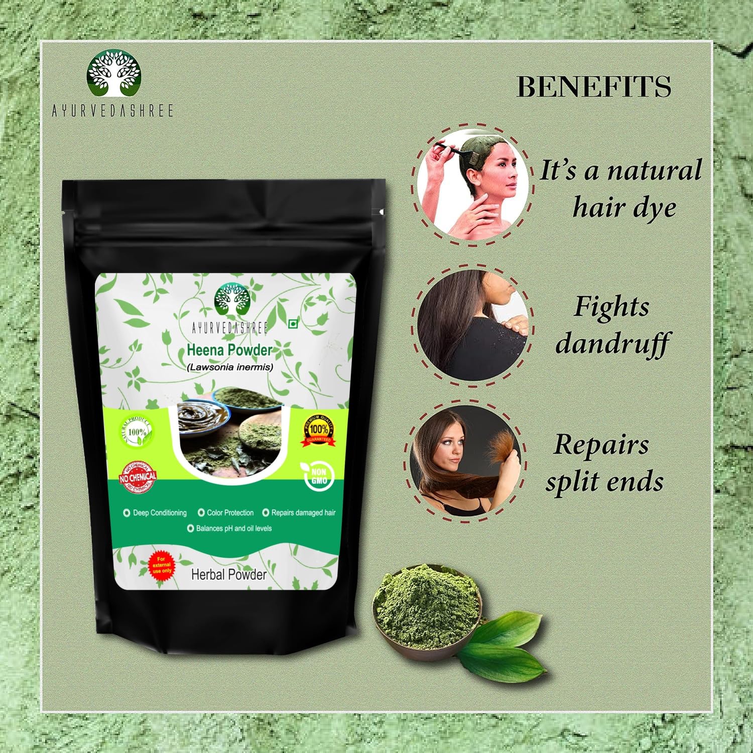 AYURVEDASHREE Natural & Pure Henna (Lawsonia Inermis) 50 Gm | Triple Sifted Red Hair Color | No Chemicals or Additives