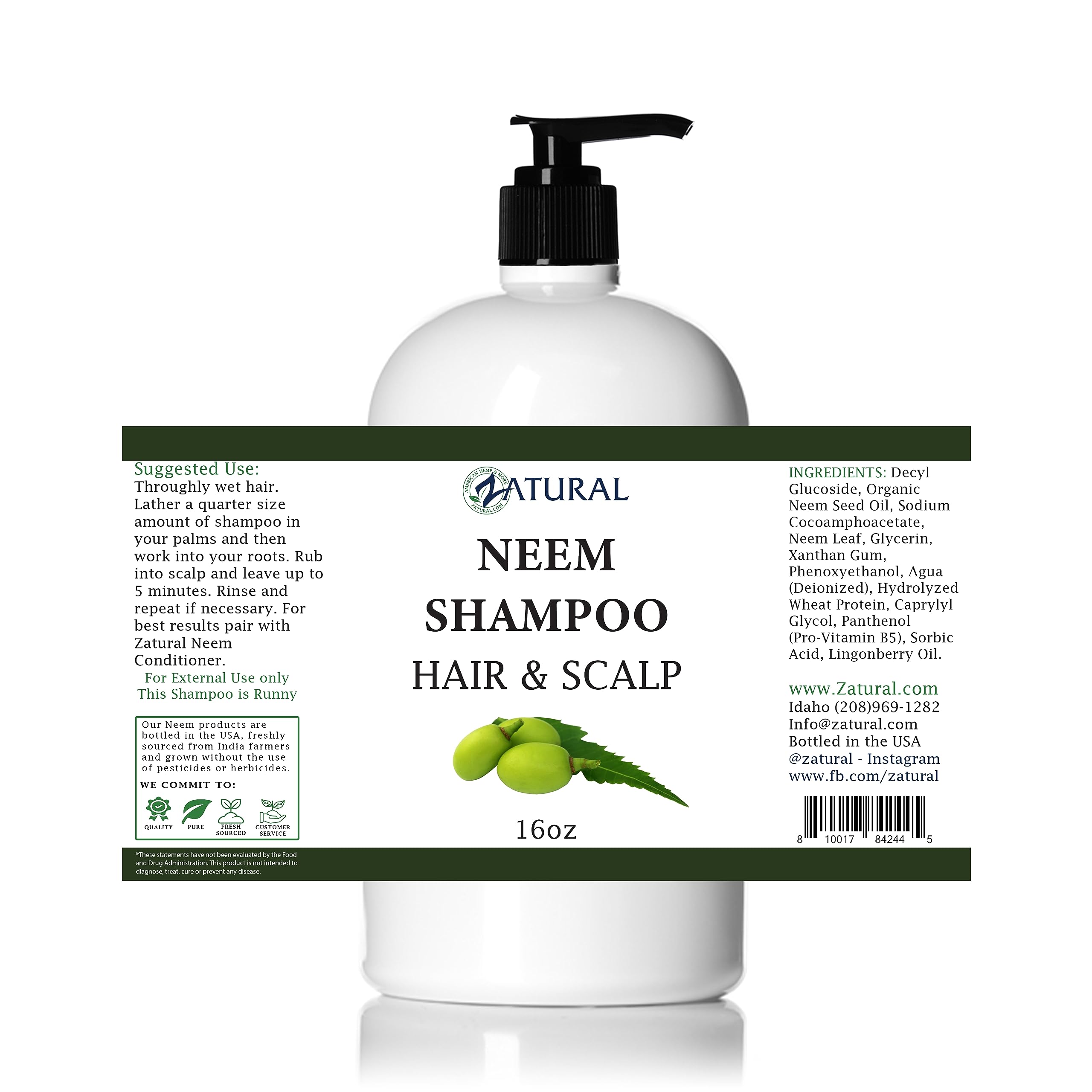 16 Ounce : Neem Scalp Shampoo (16 Ounce) - Pure Organic Neem, 3 sizes, Lowest Price