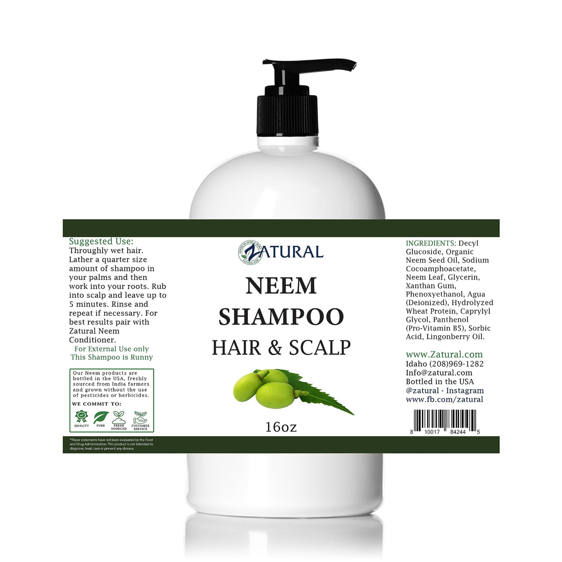 16 Ounce : Neem Scalp Shampoo (16 Ounce) - Pure Organic Neem, 3 sizes, Lowest Price