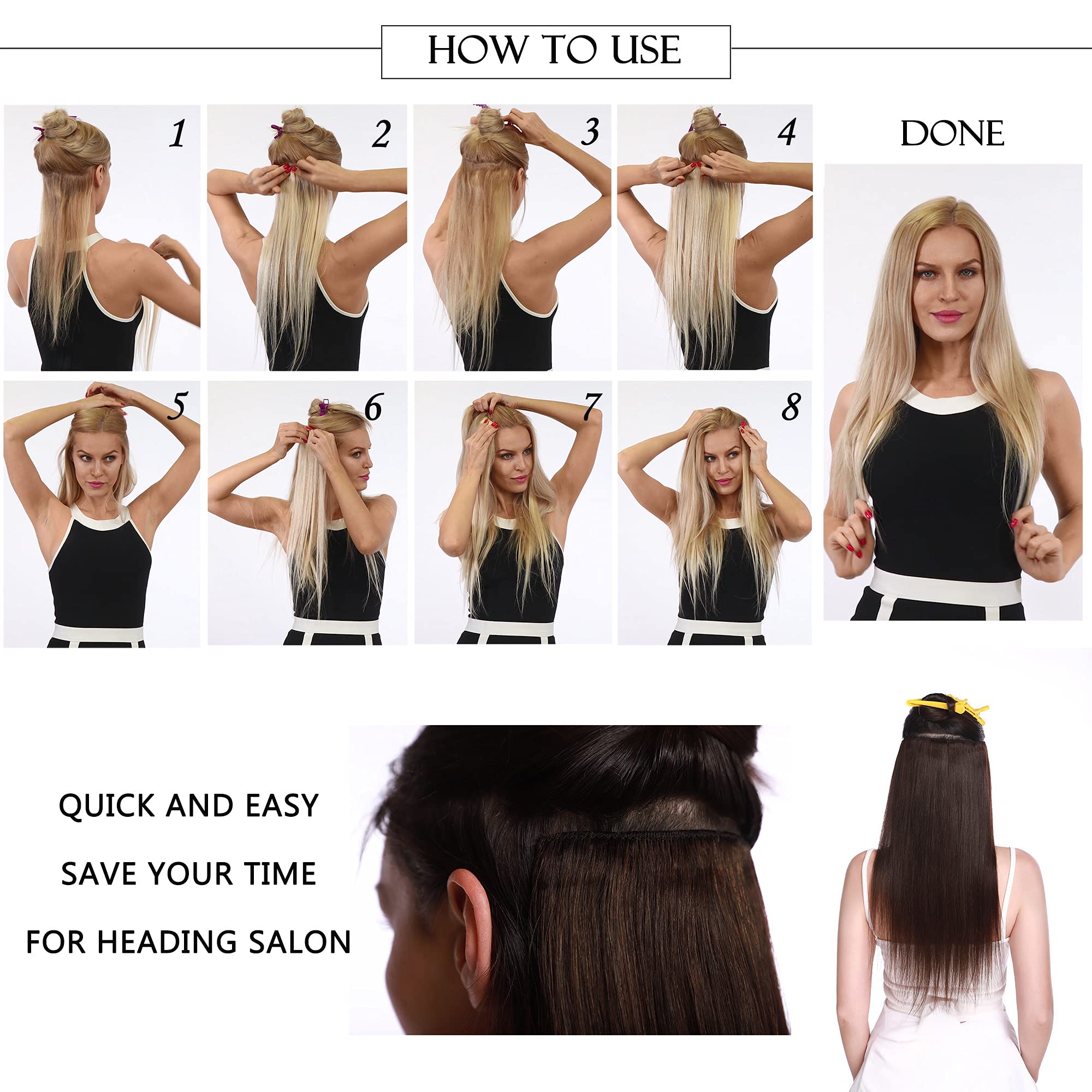 S-noilite Clip in Human Hair Extension 8Inch 18 Clips Short Clip in Hairpieces 45g 8 Pieces Thin Remy Hair For Women With Thin Hair Add Hair Volume Dark Brown