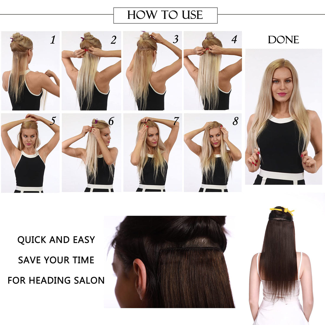 S-noilite Clip in Human Hair Extension 8Inch 18 Clips Short Clip in Hairpieces 45g 8 Pieces Thin Remy Hair For Women With Thin Hair Add Hair Volume Dark Brown