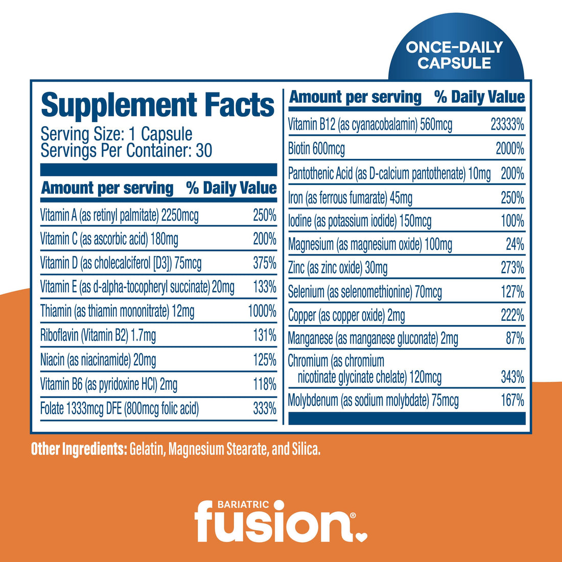 Bariatric Fusion One Per Day Bariatric Multivitamin with Iron | Easy to Swallow Capsule | Vitamin for Bariatric Surgery Patients | Gastric Bypass and Sleeve Gastrectomy | 30 Count | 1 Month Supply